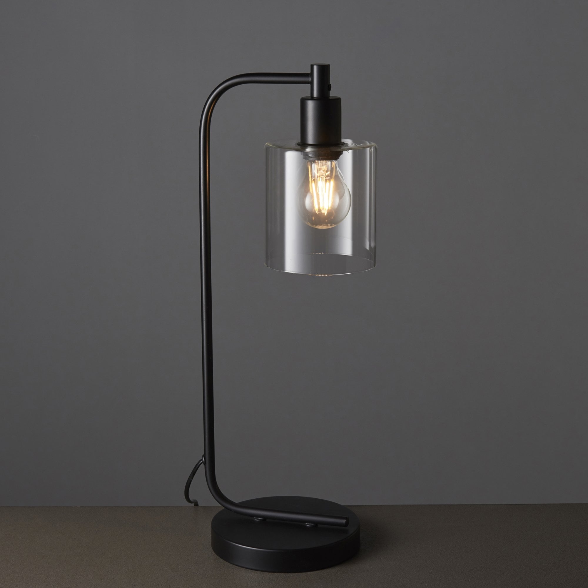 Endon Toledo Single Light Table Lamp  - Matt Black & Clear Glass