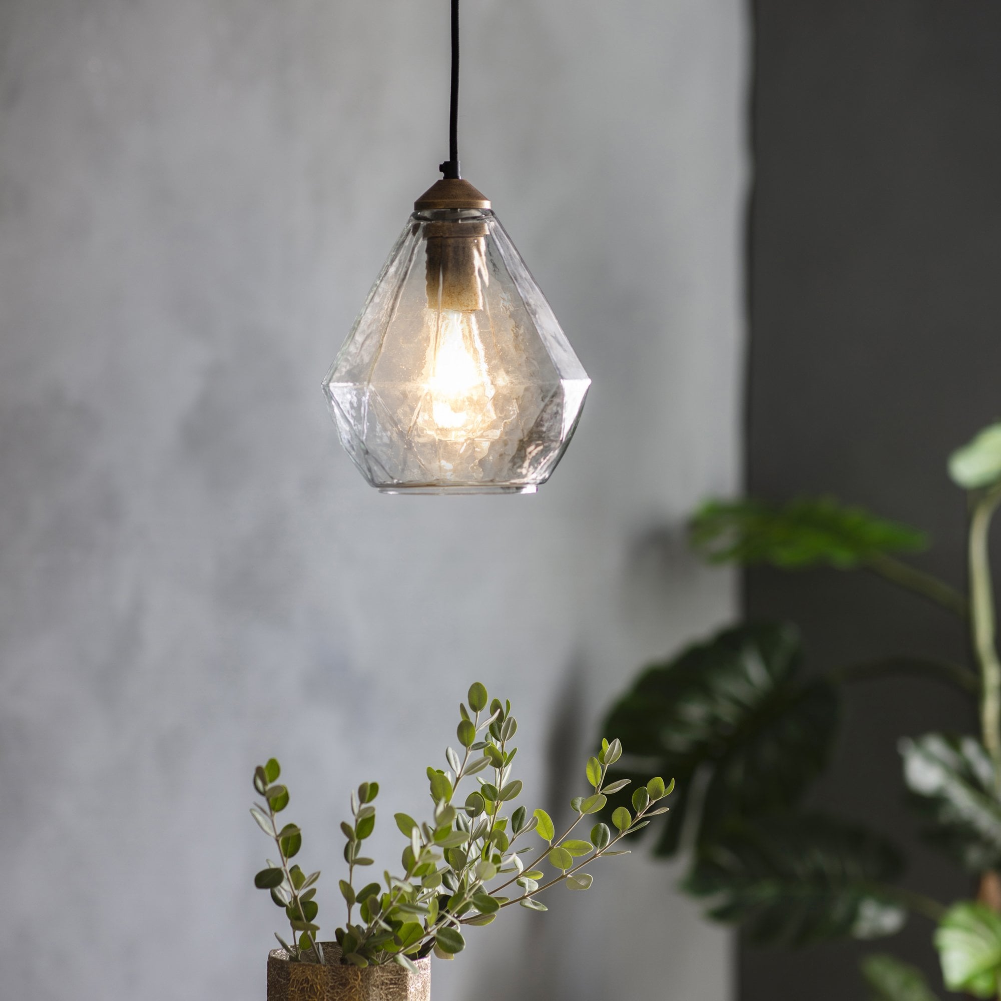 Endon Ebbe Single Light Pendant - Antique Gold Paint & Clear Glass