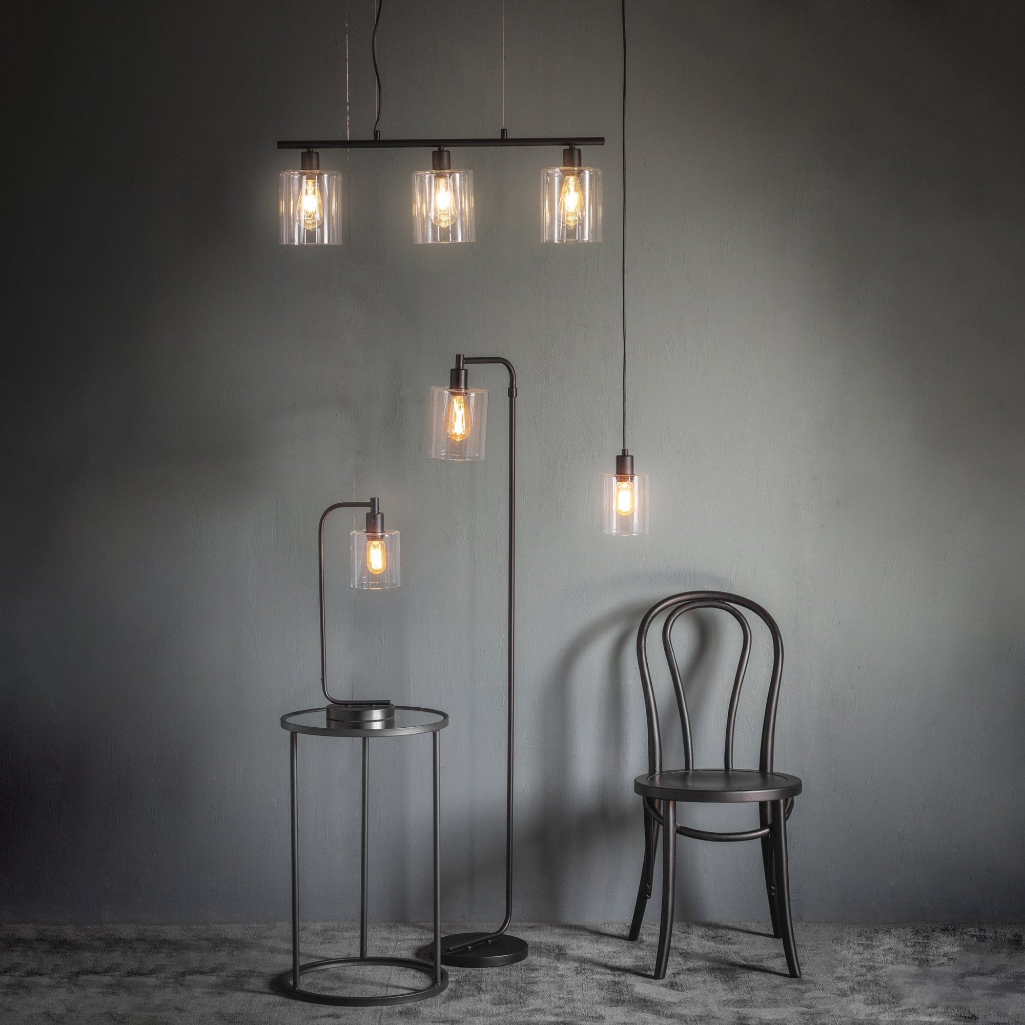 Endon Toledo Single Light Pendant - Matt Black & Clear Glass