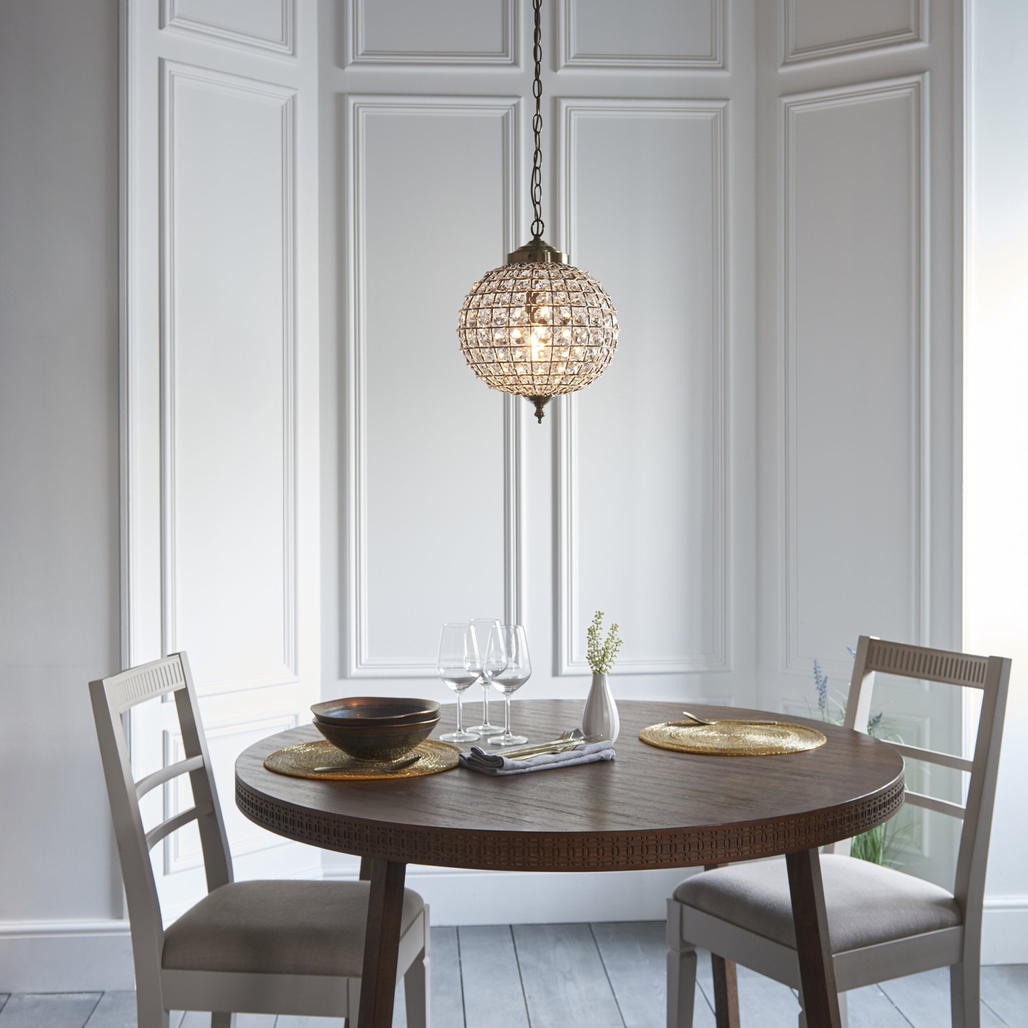 Endon Tanaro Single Light Pendant - Antique Brass Plate & Clear Glass