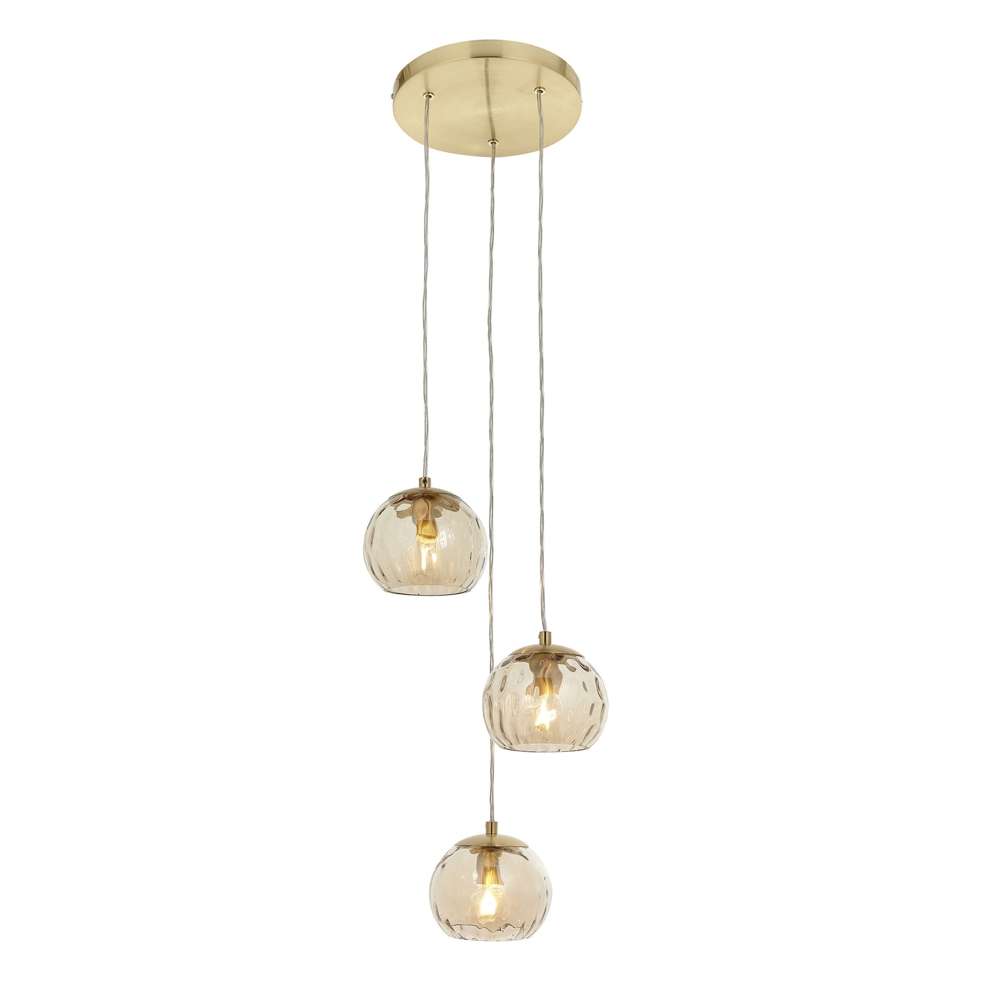 Endon Dimple 3 Light Pendant -  Satin Brass Plate & Champagne Lustre Glass