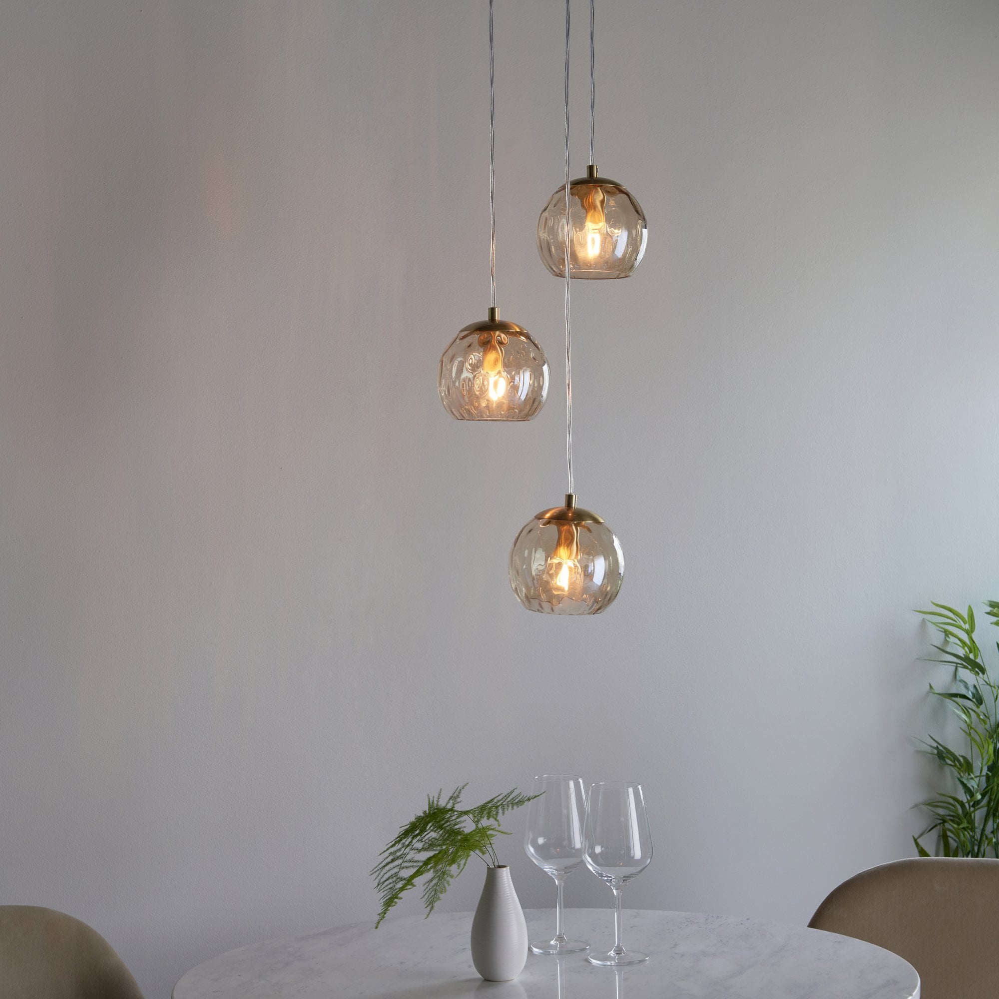 Endon Dimple 3 Light Pendant -  Satin Brass Plate & Champagne Lustre Glass