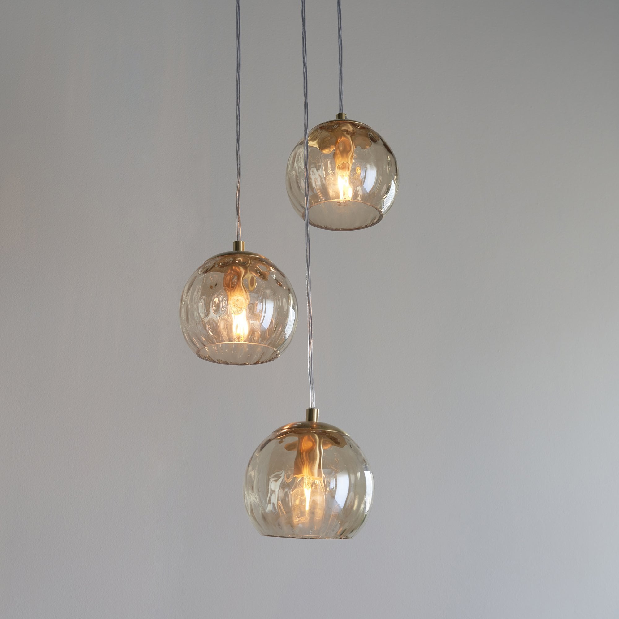 Endon Dimple 3 Light Pendant -  Satin Brass Plate & Champagne Lustre Glass