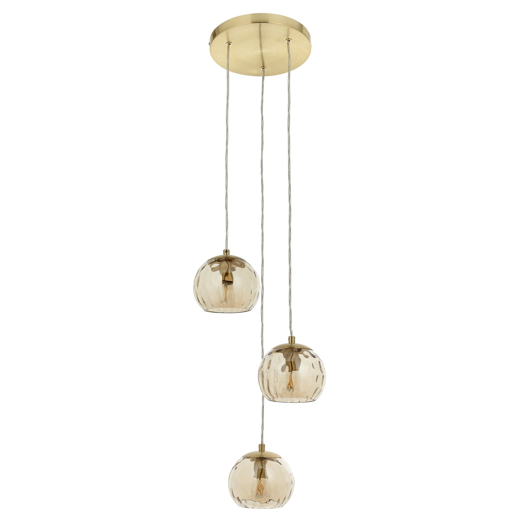 Endon Dimple 3 Light Pendant -  Satin Brass Plate & Champagne Lustre Glass