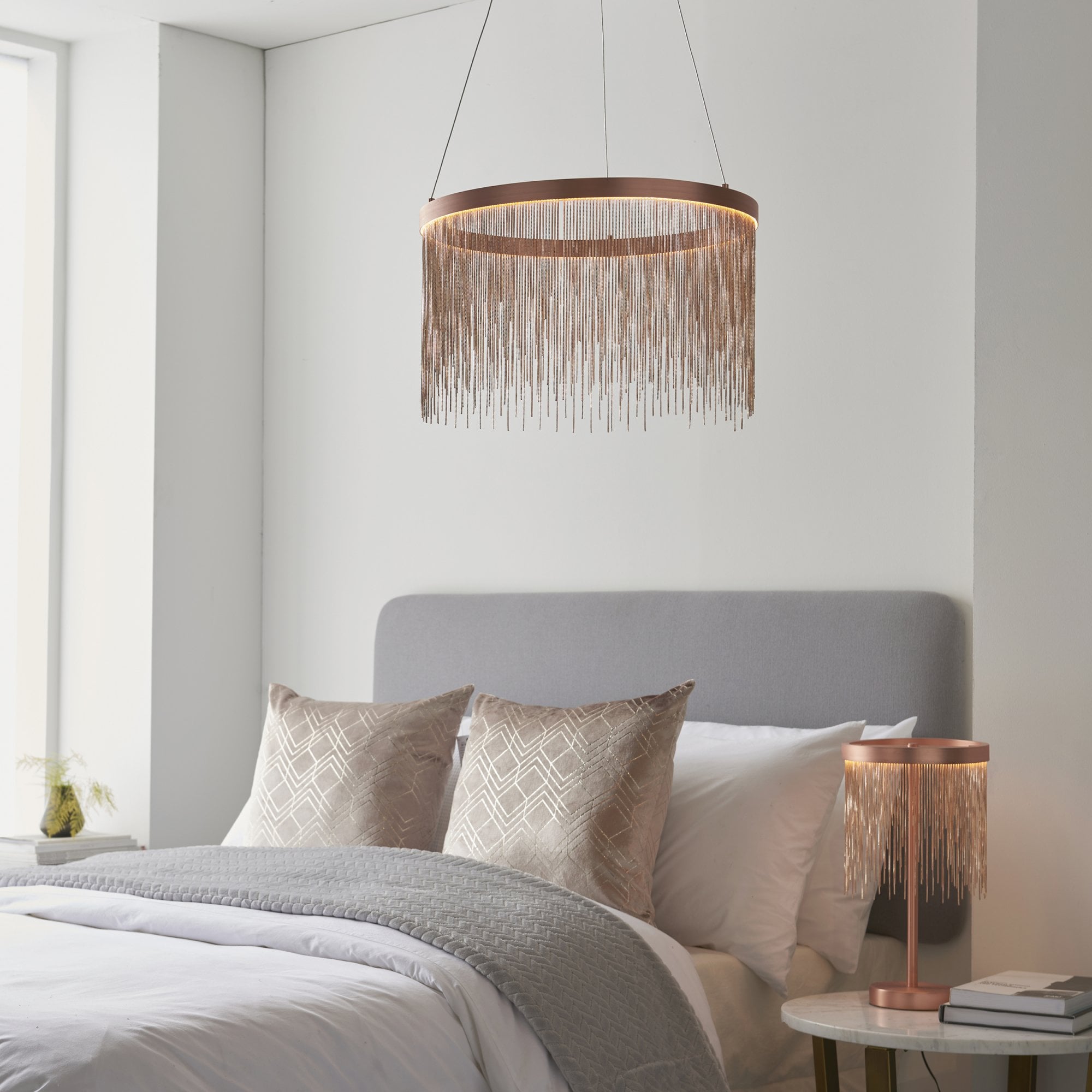 Endon Zelma Single Light Pendant -  Brushed Copper Plate & Copper