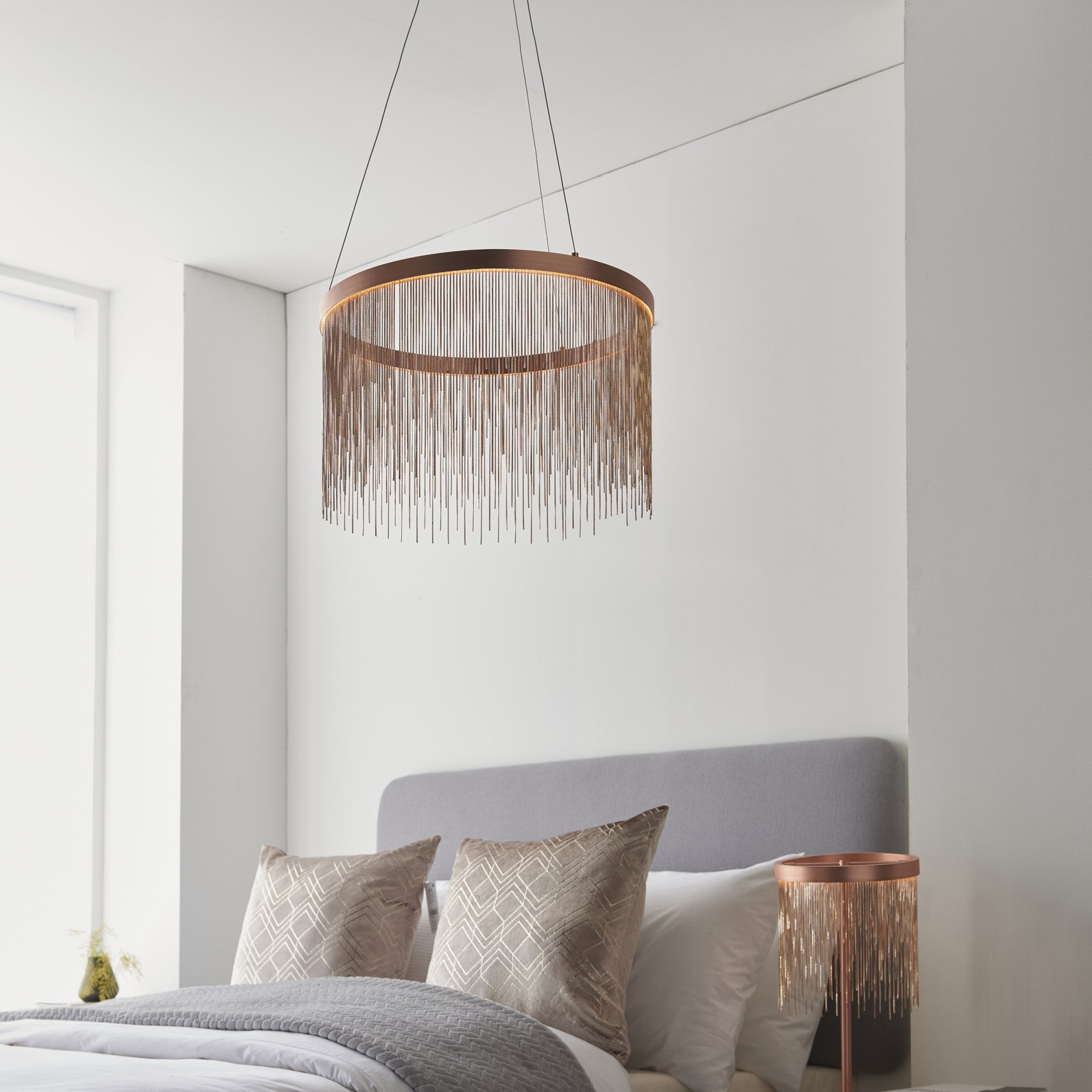 Endon Zelma Single Light Pendant -  Brushed Copper Plate & Copper