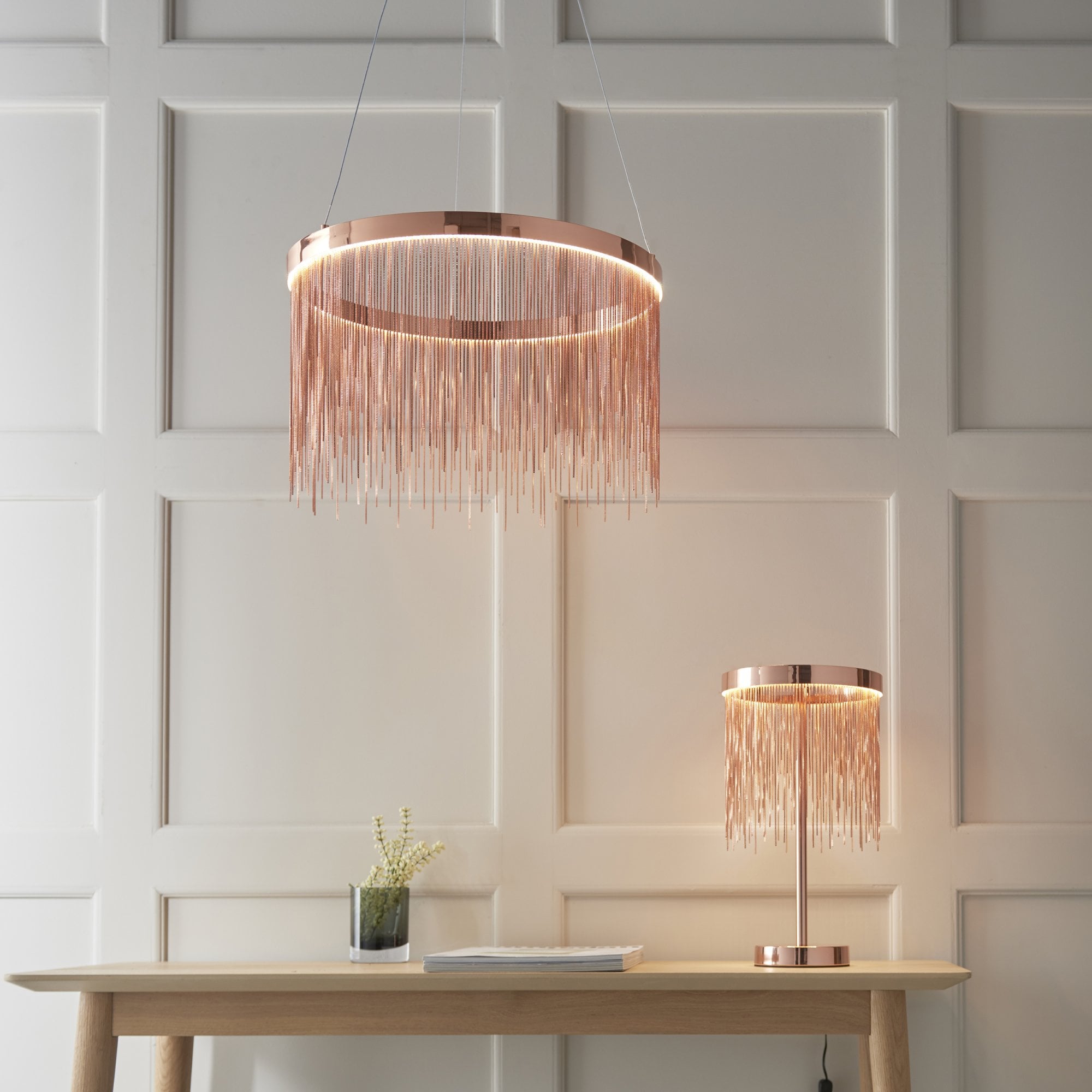 Endon Zelma Single Light Table Lamp -  Brushed Copper Plate & Copper