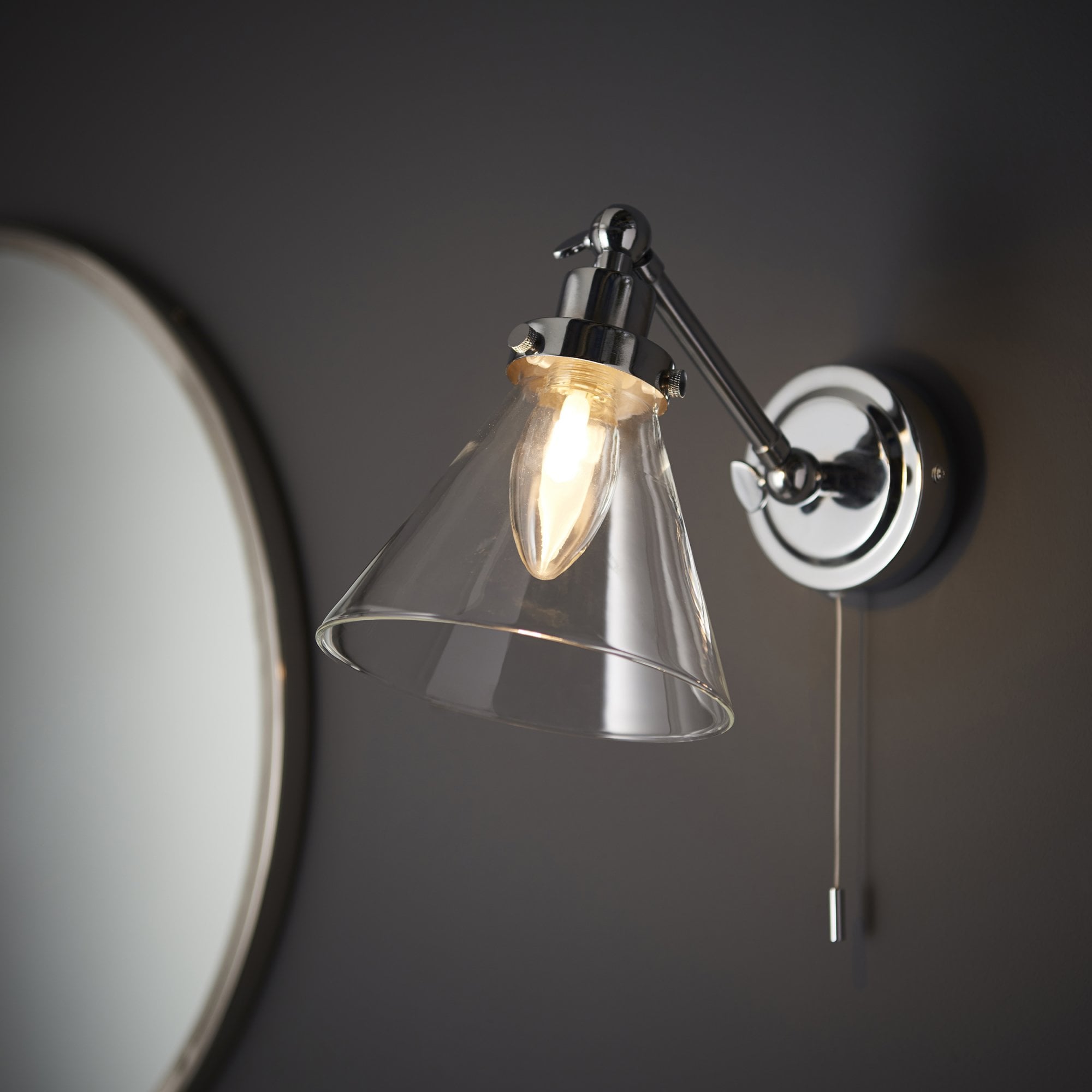 Endon Faraday Single Light Wall - Chrome Plate & Clear Glass