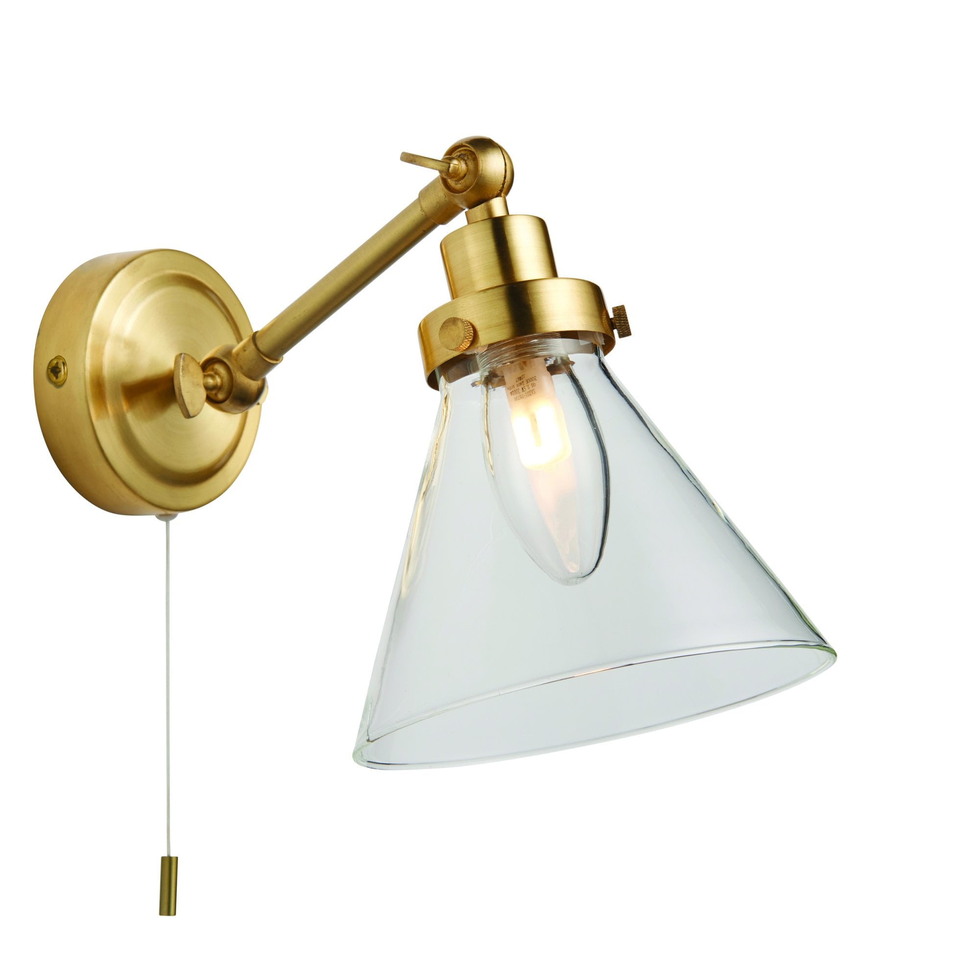 Endon Faraday Single Light Wall - Satin Brass Plate & Clear Glass