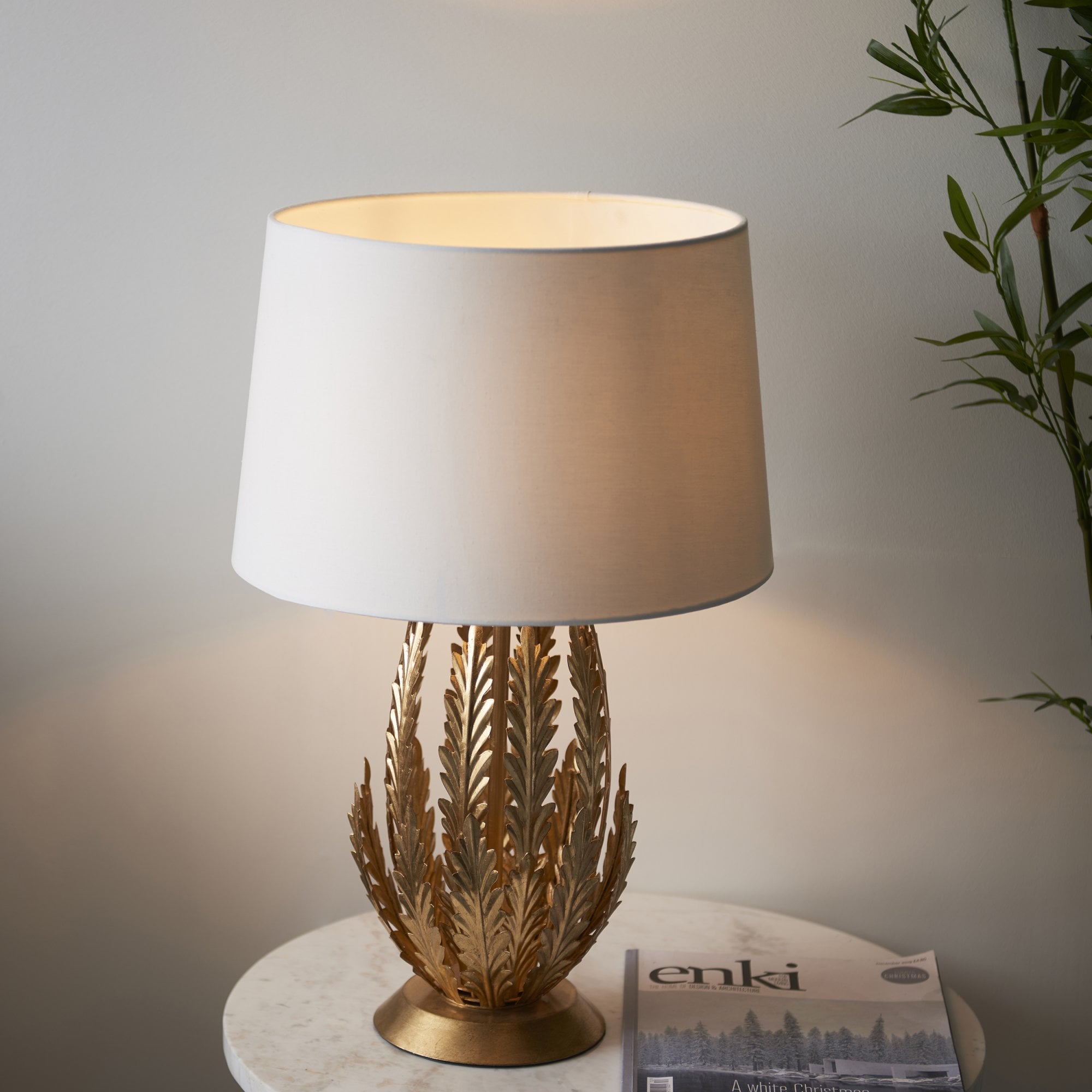 Endon Delphine Single Light Table Lamp -  Gold Leaf & Ivory Cotton Fabric