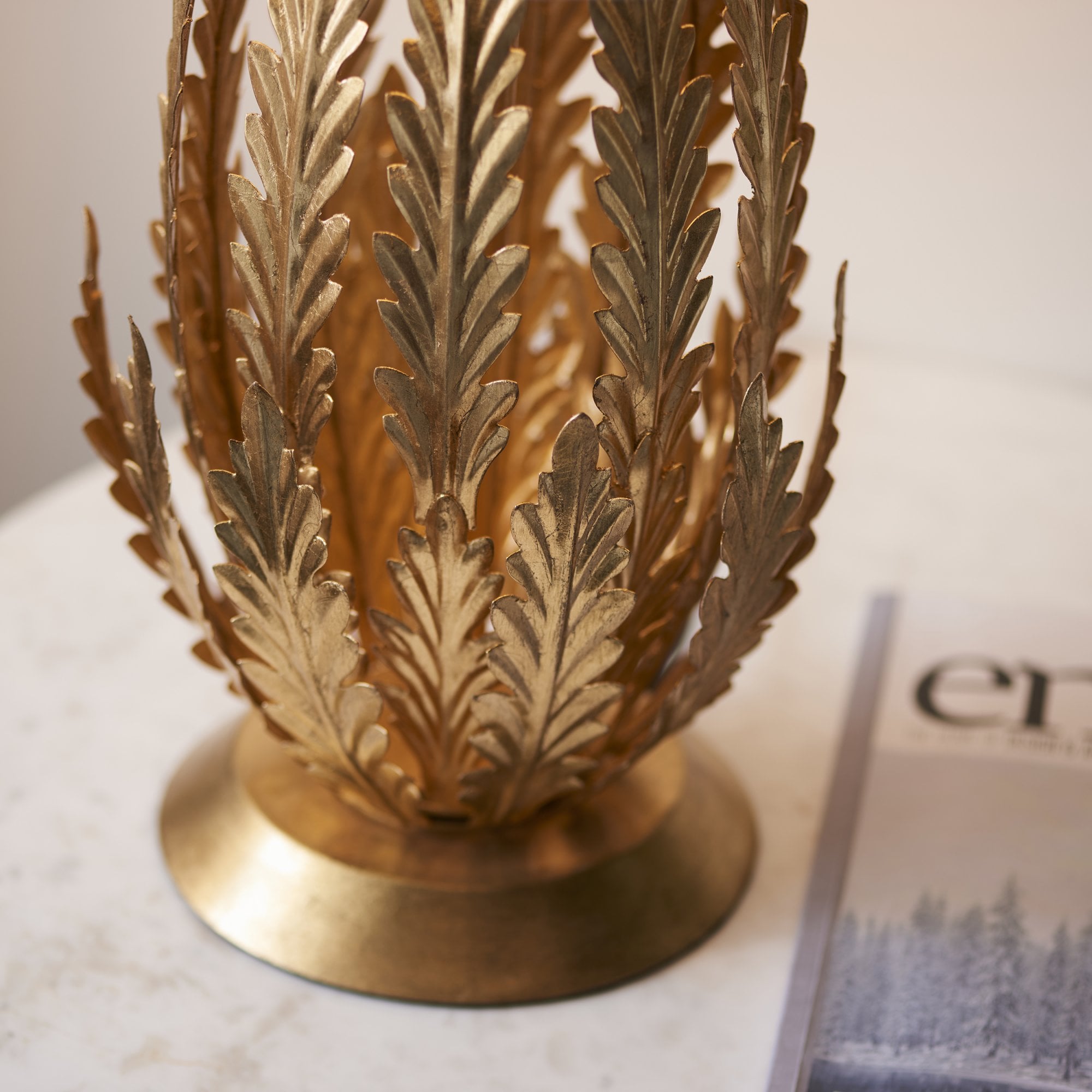 Endon Delphine Single Light Table Lamp -  Gold Leaf & Ivory Cotton Fabric