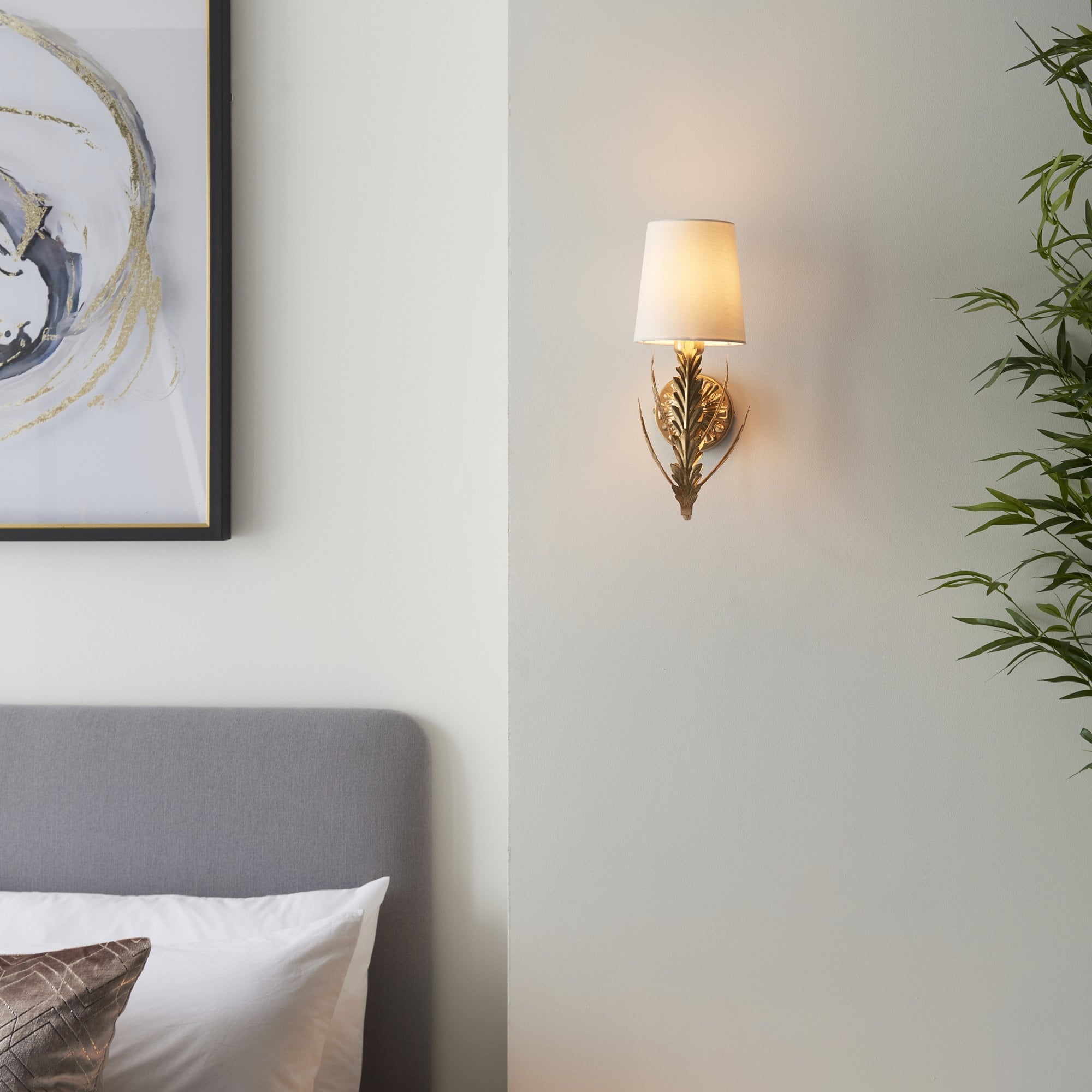 Endon Delphine Single Wall Light -  Gold Leaf & Ivory Cotton Fabric