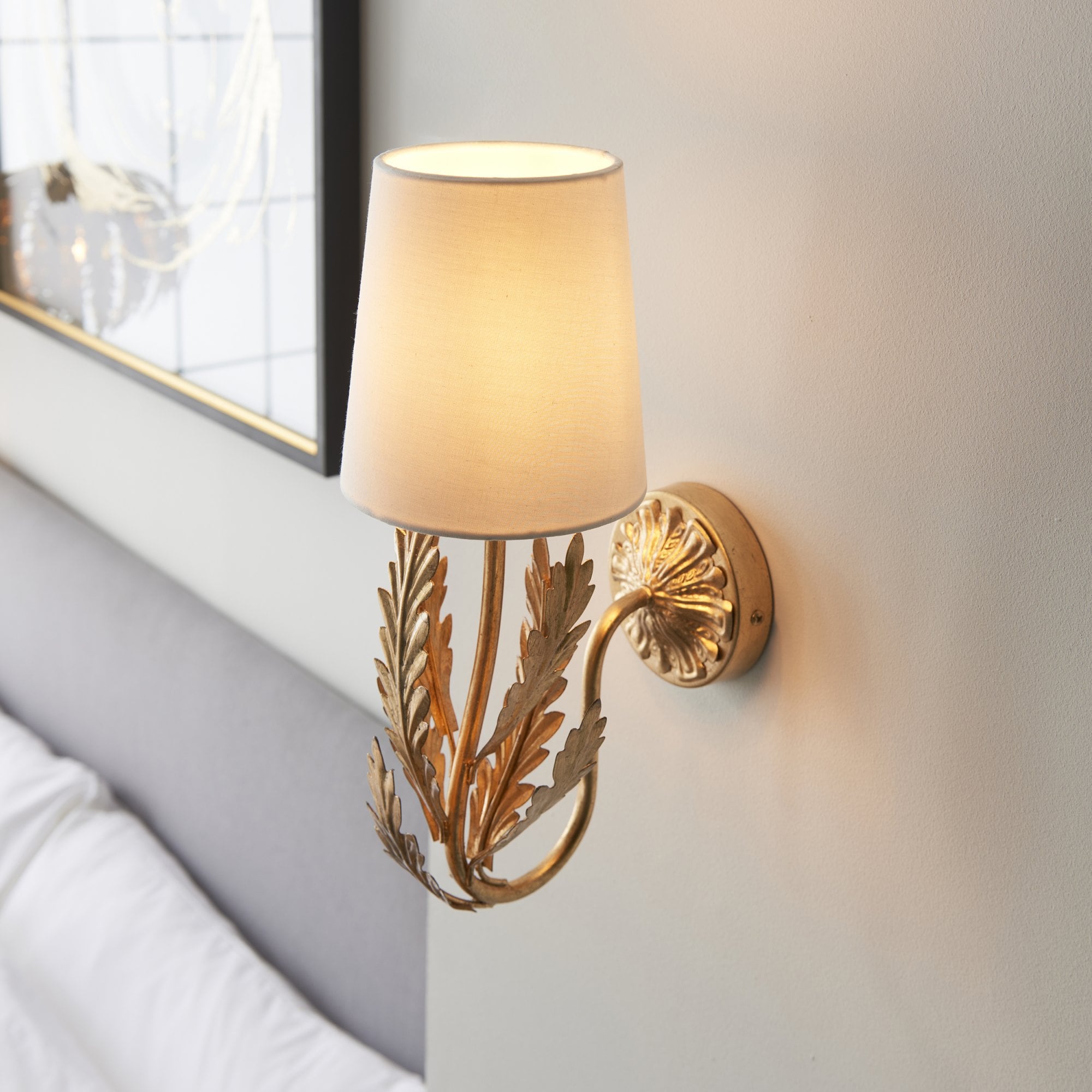 Endon Delphine Single Wall Light -  Gold Leaf & Ivory Cotton Fabric