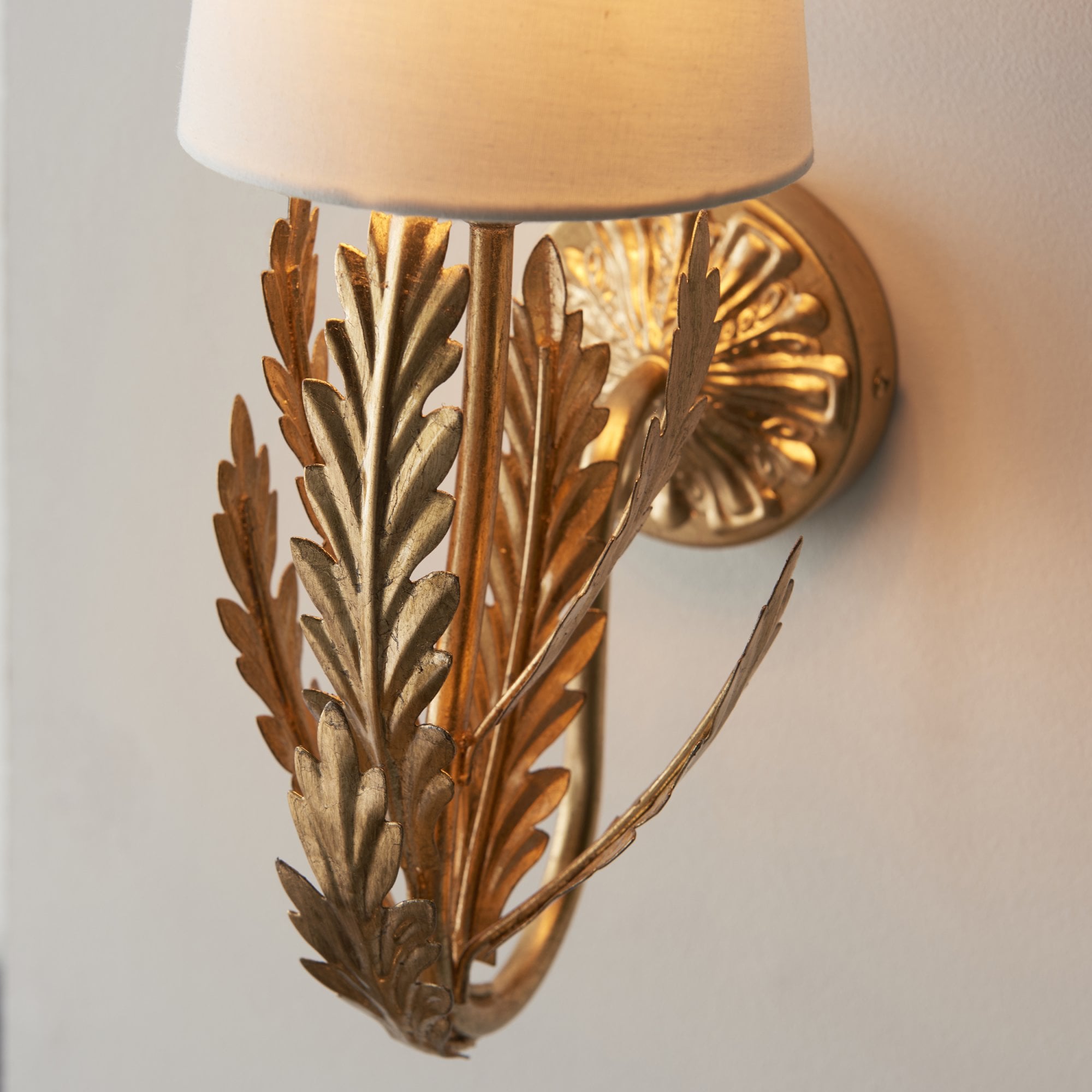 Endon Delphine Single Wall Light -  Gold Leaf & Ivory Cotton Fabric