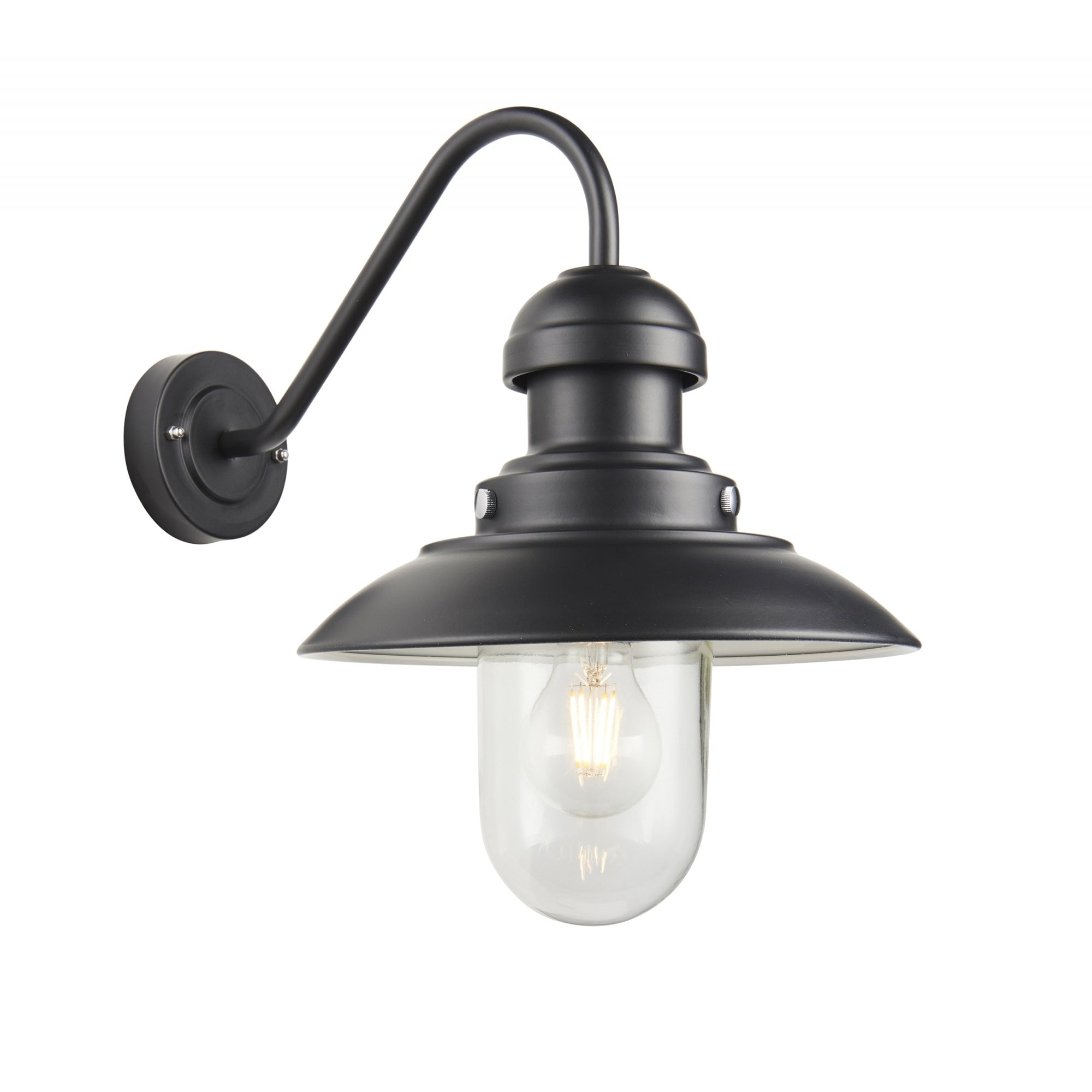 Endon Hereford Single Light Fisherman Arm Wall Light  - Matt Black & Clear Glass
