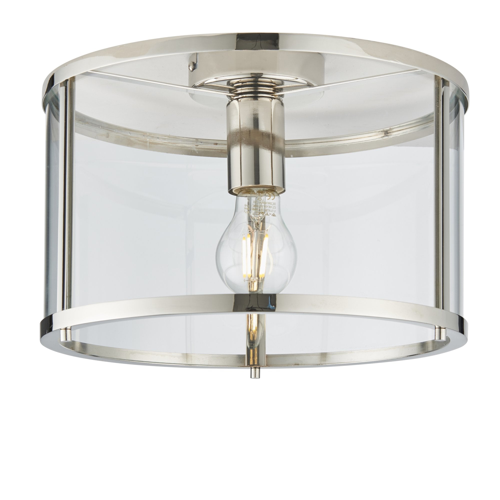 Endon Hopton Single Light Flush -  Bright Nickel Plate & Clear Glass