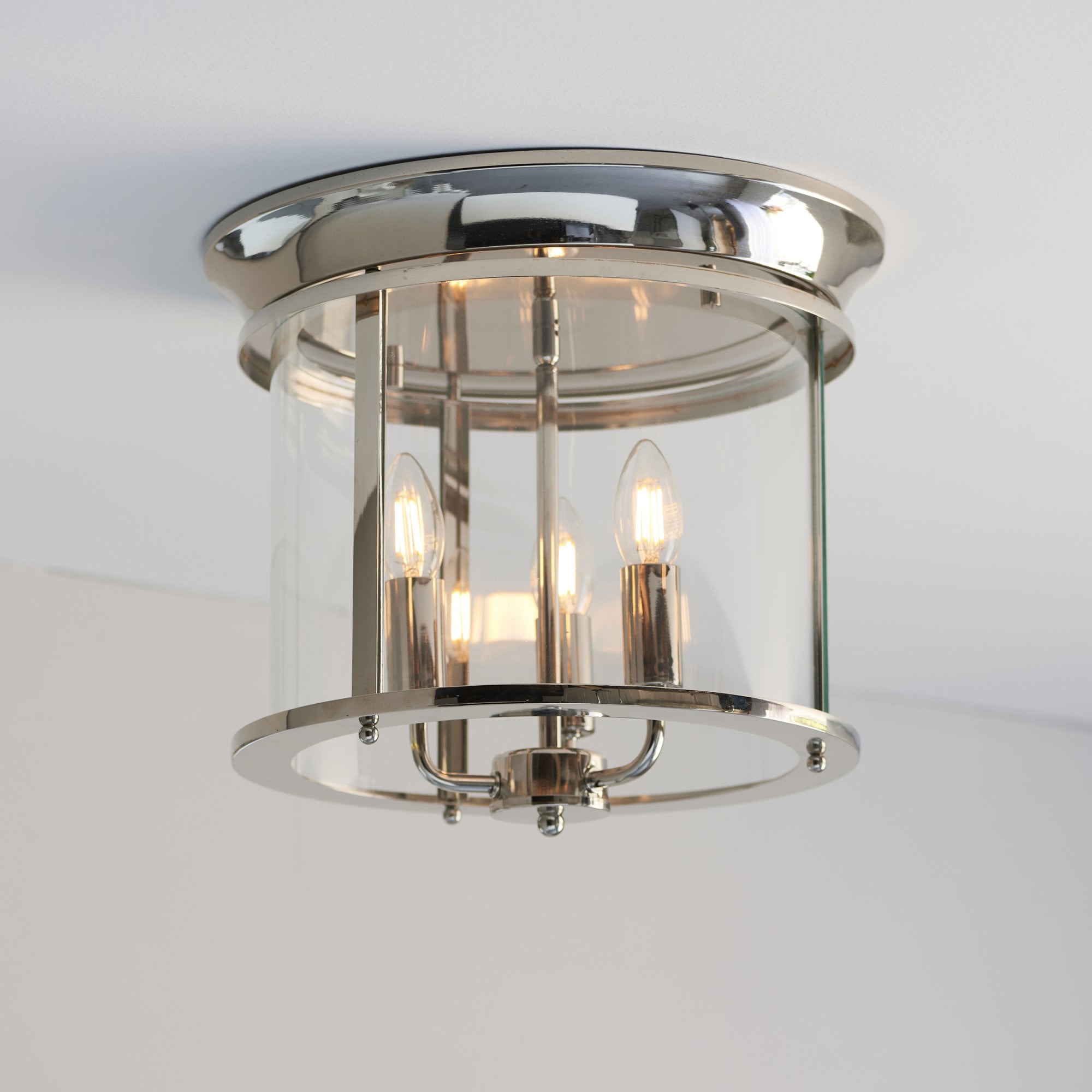 Endon Hampworth 3 Light Flush -  Bright Nickel Plate & Clear Glass