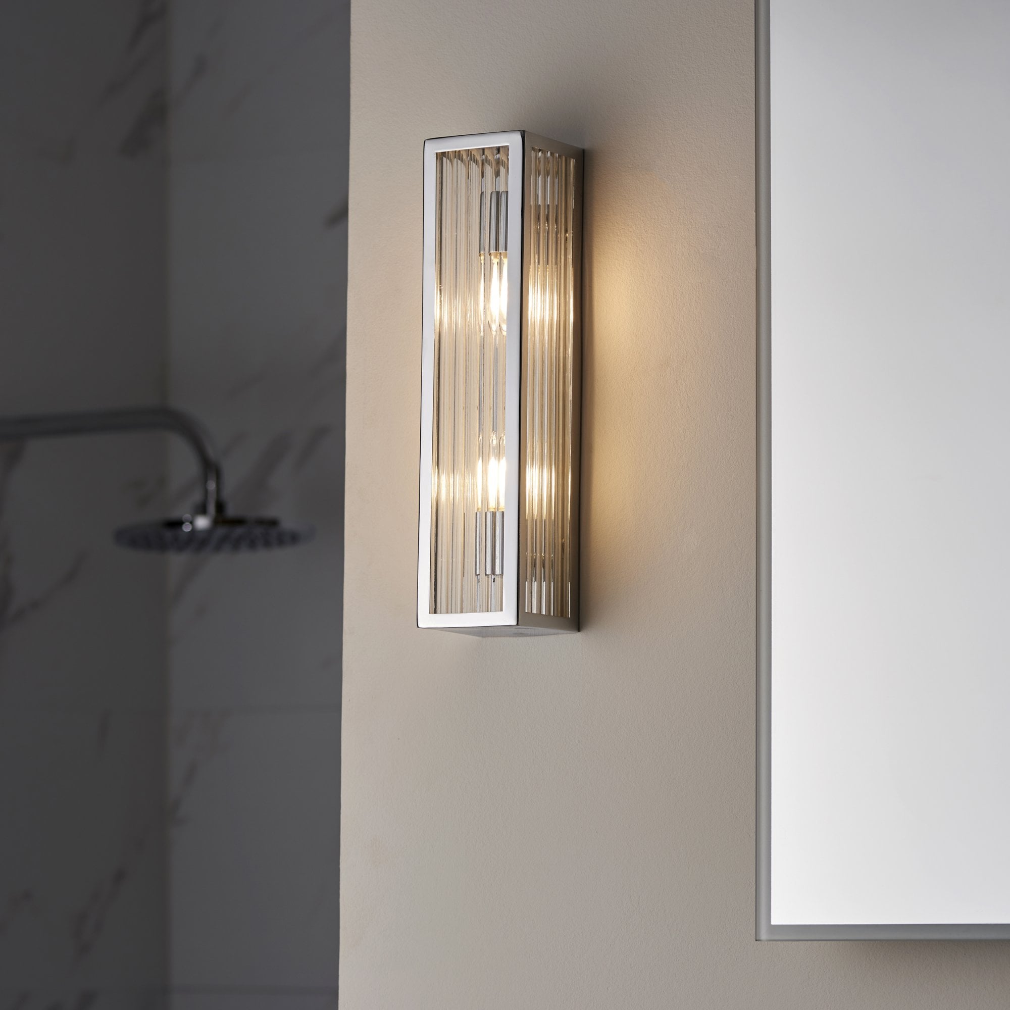 Endon Newham 2 Light Wall - Chrome Plate & Clear Ribbed Glass