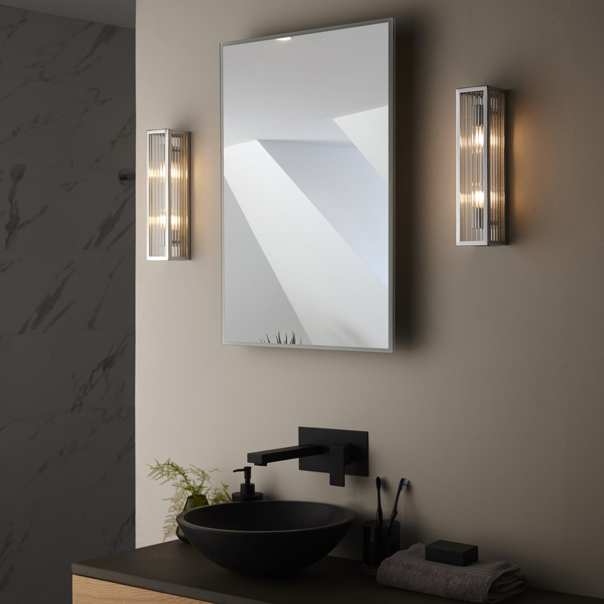 Endon Newham 2 Light Wall - Chrome Plate & Clear Ribbed Glass