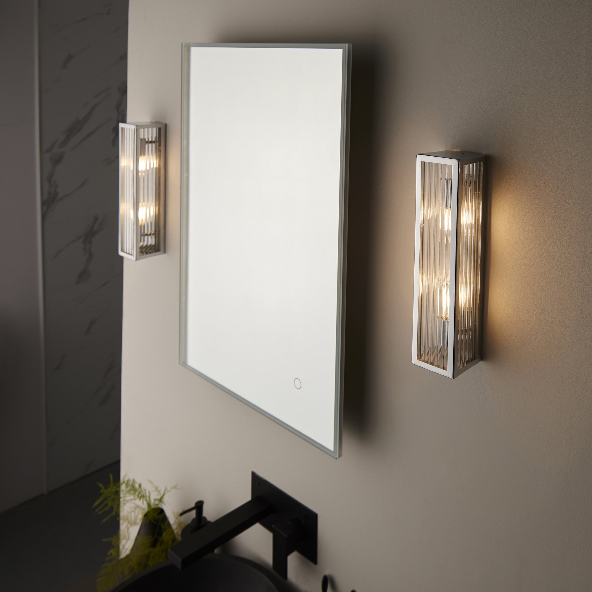 Endon Newham 2 Light Wall - Chrome Plate & Clear Ribbed Glass