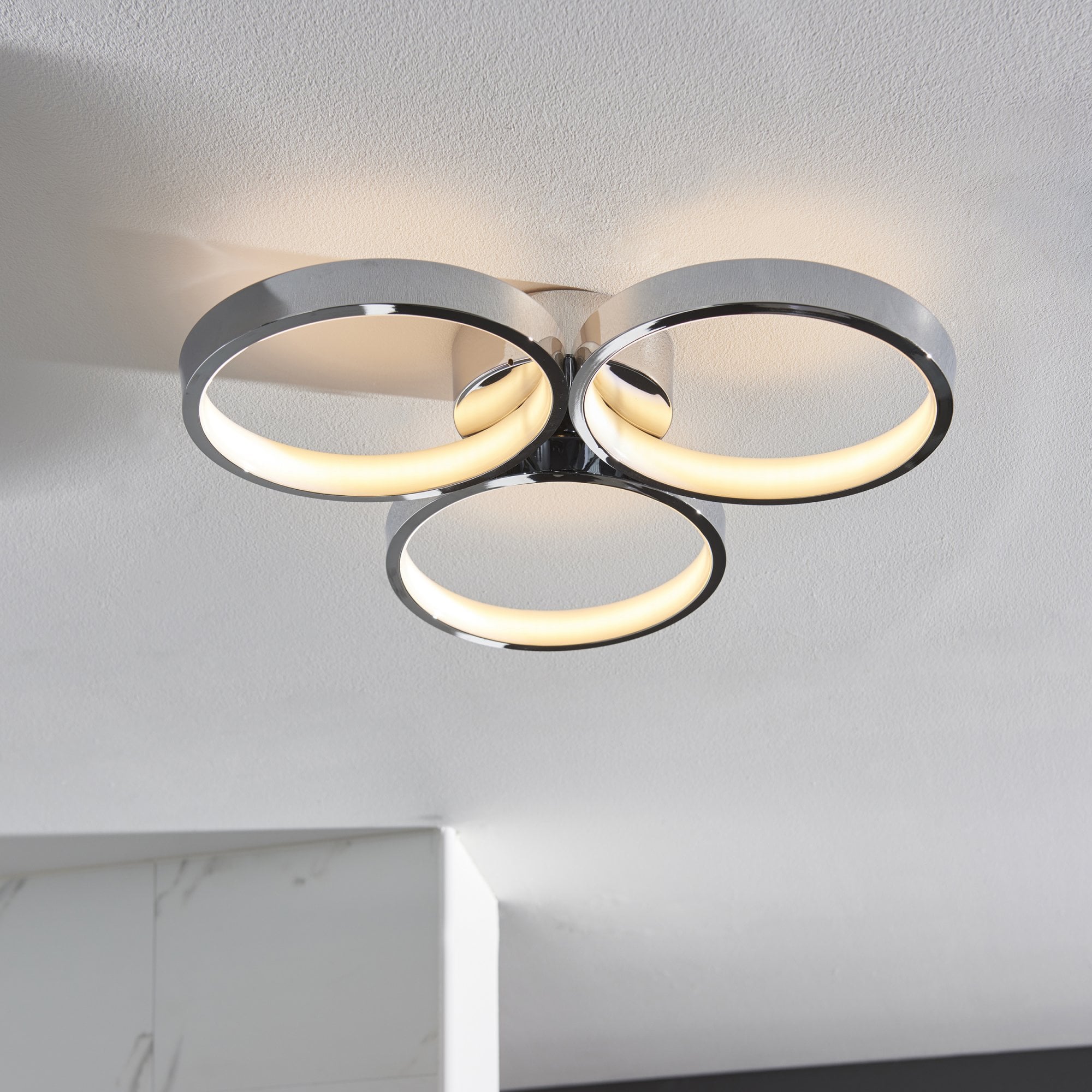 Endon Radius 3 Light Semi Flush - Chrome Plate & White Silicone