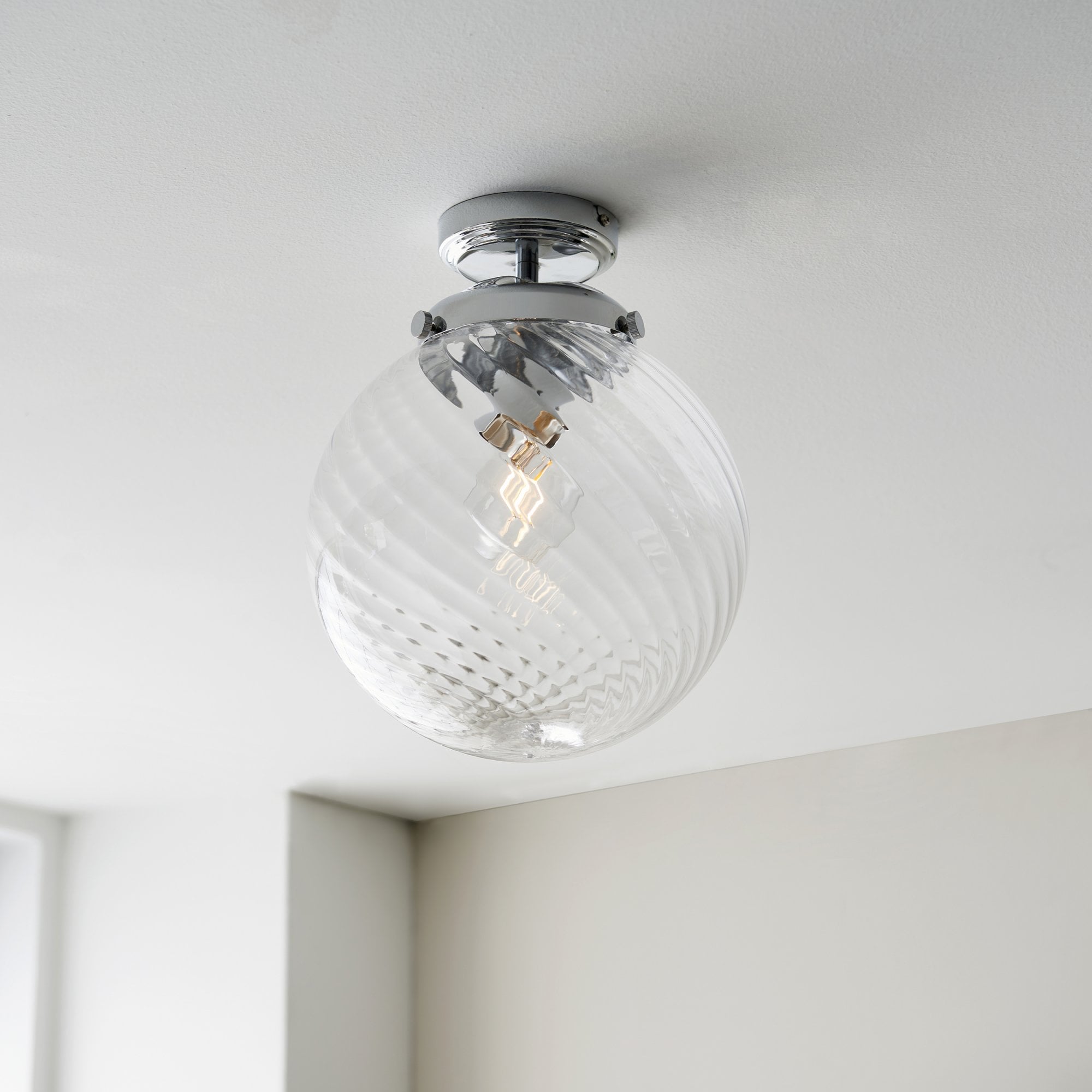 Endon Milston Single Light Flush - Chrome Plate & Clear Spiral Glass