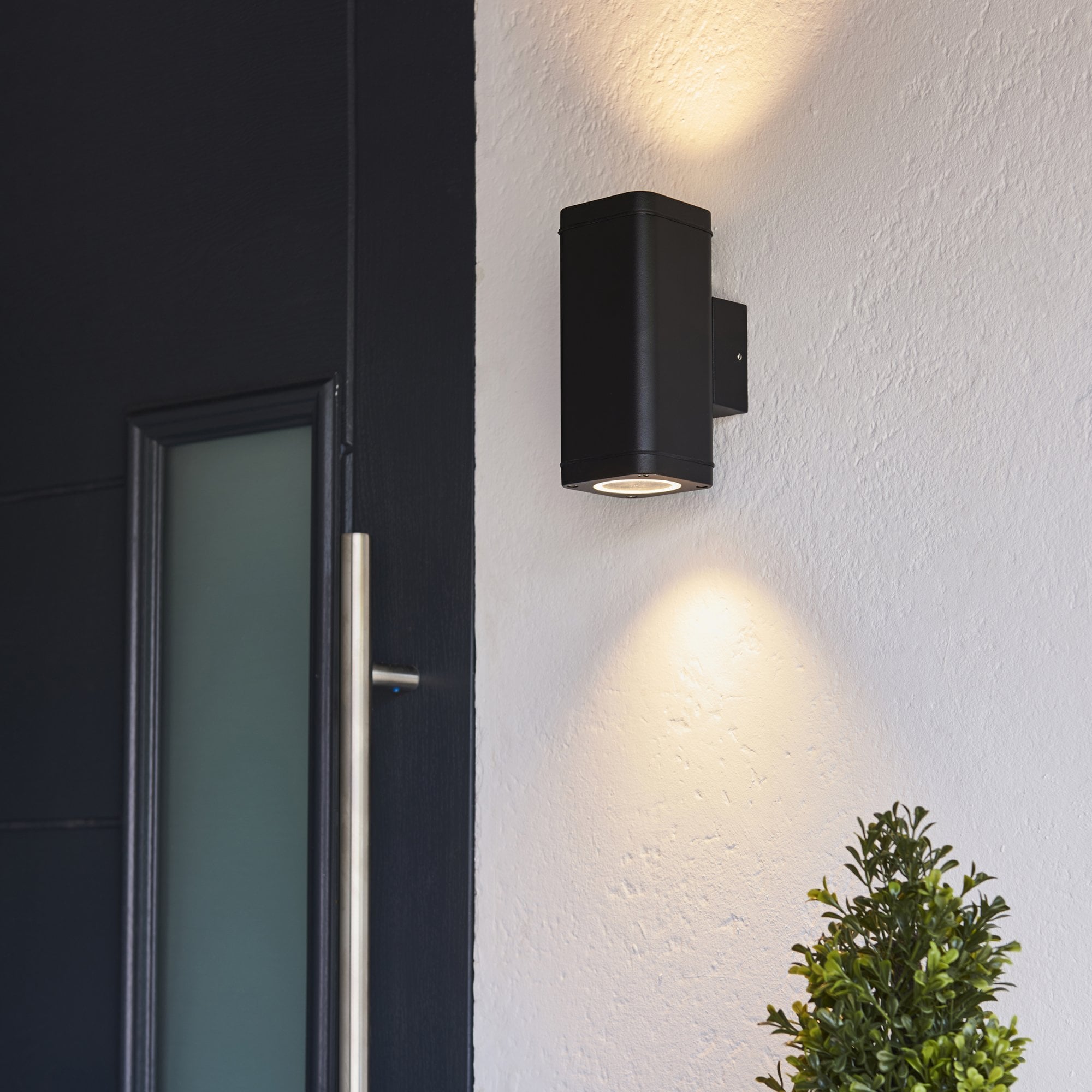 Endon Milton 2 Light Wall -  Textured Black & Clear Glass
