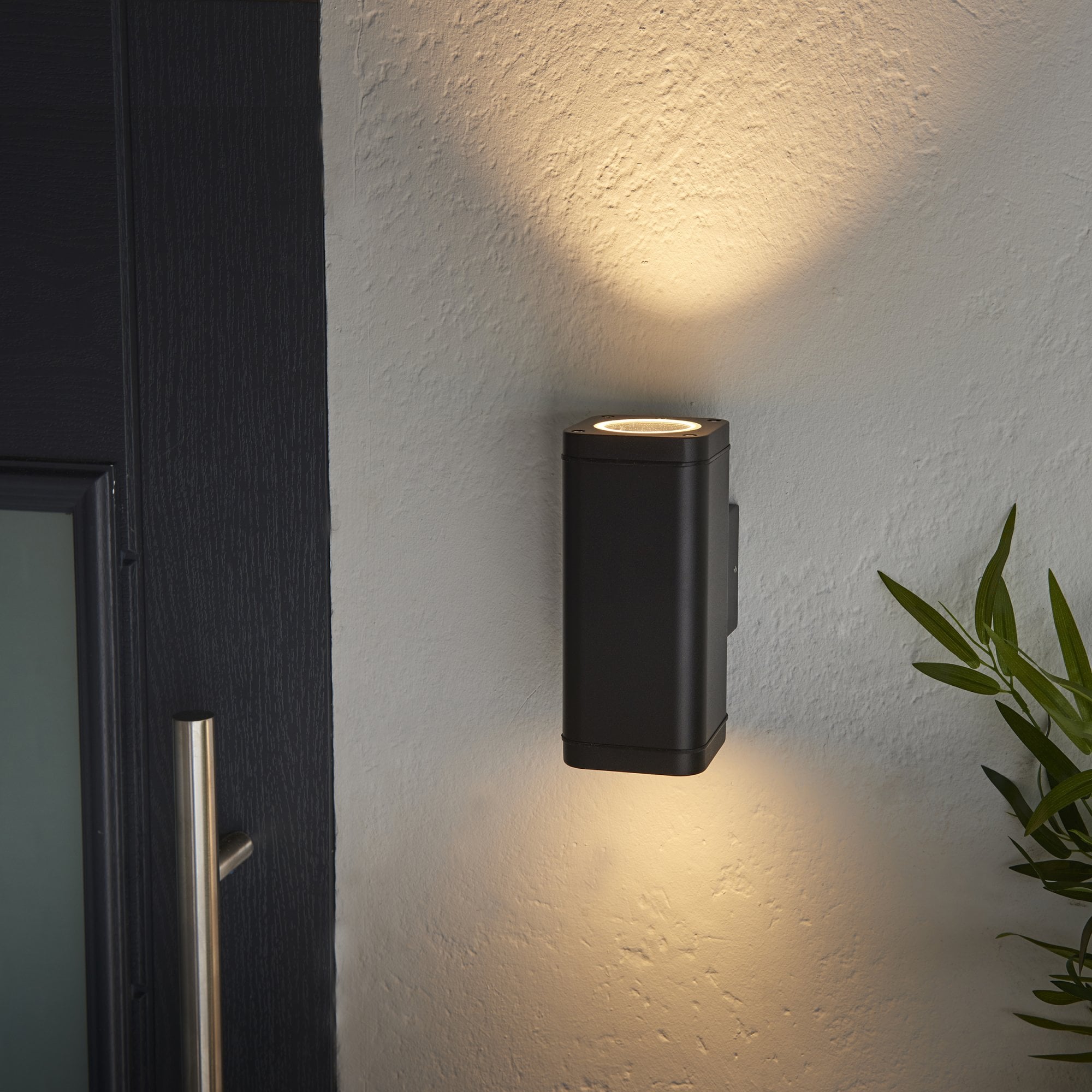 Endon Milton 2 Light Wall -  Textured Black & Clear Glass