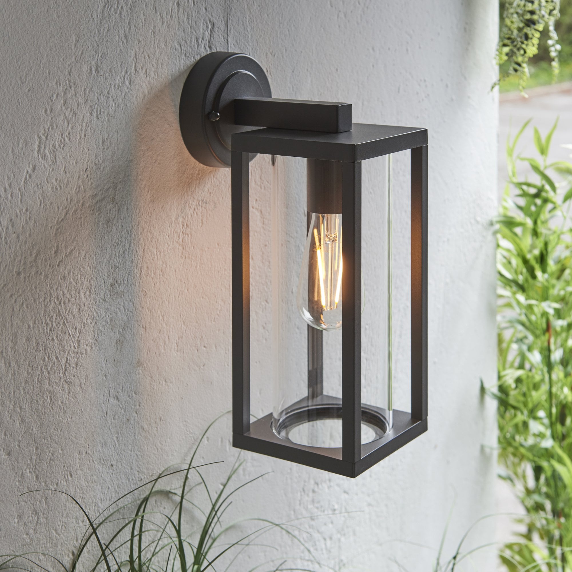 Endon Hamden Single Light Wall -  Textured Black & Clear Glass