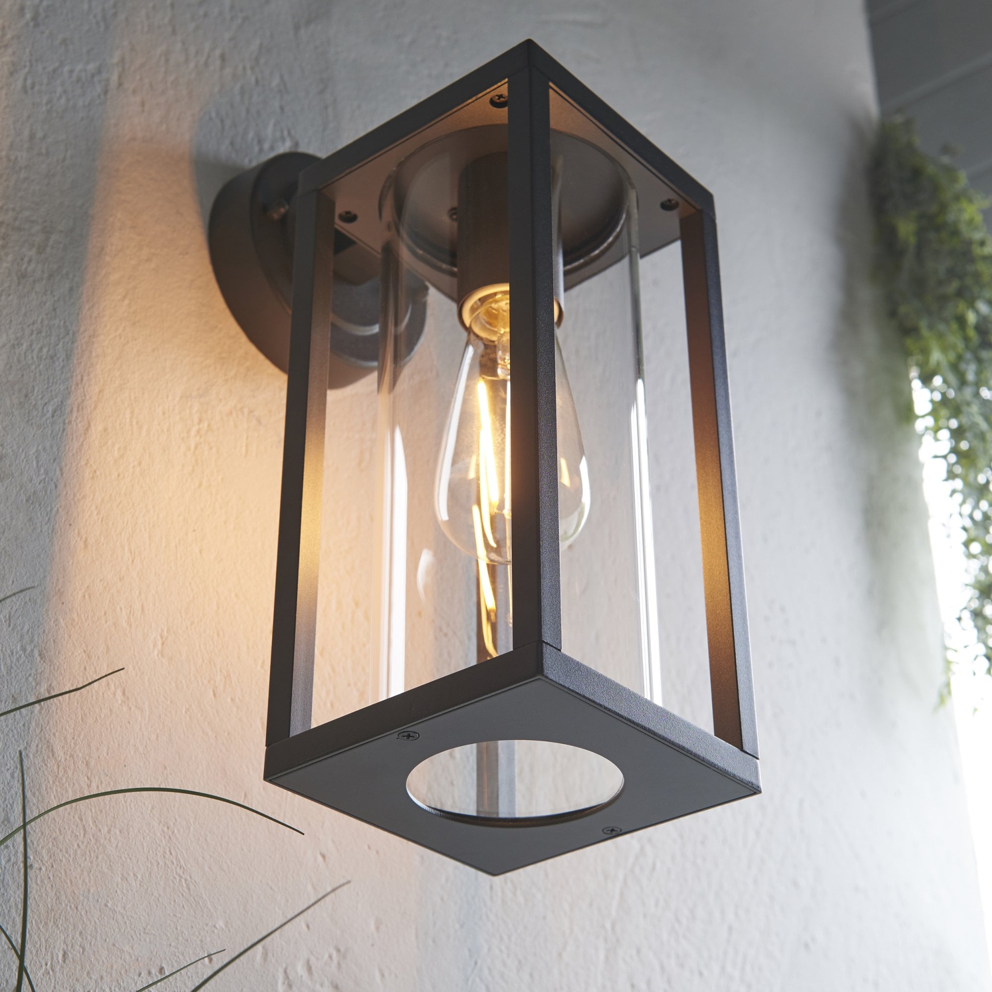 Endon Hamden Single Light Wall -  Textured Black & Clear Glass