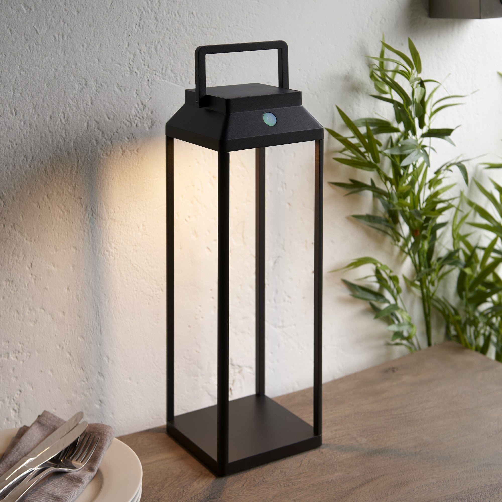 Endon Linterna Large Single Light Table Lamp - Solar - Textured Black