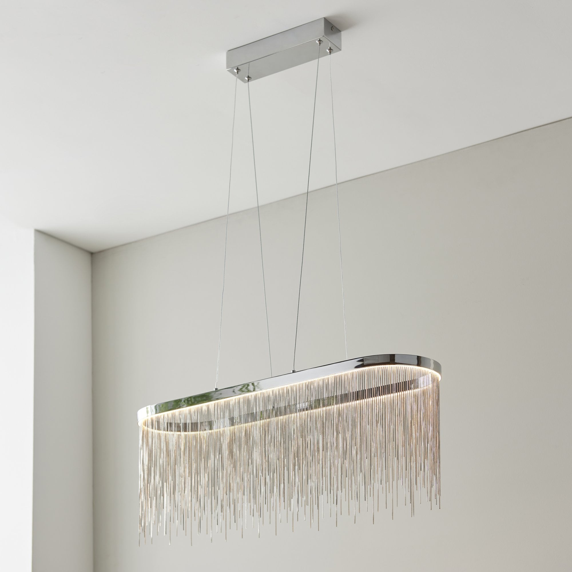 Endon Orphelia Single Light Oval Pendant -  Chrome Plate & Silver Effect Chain