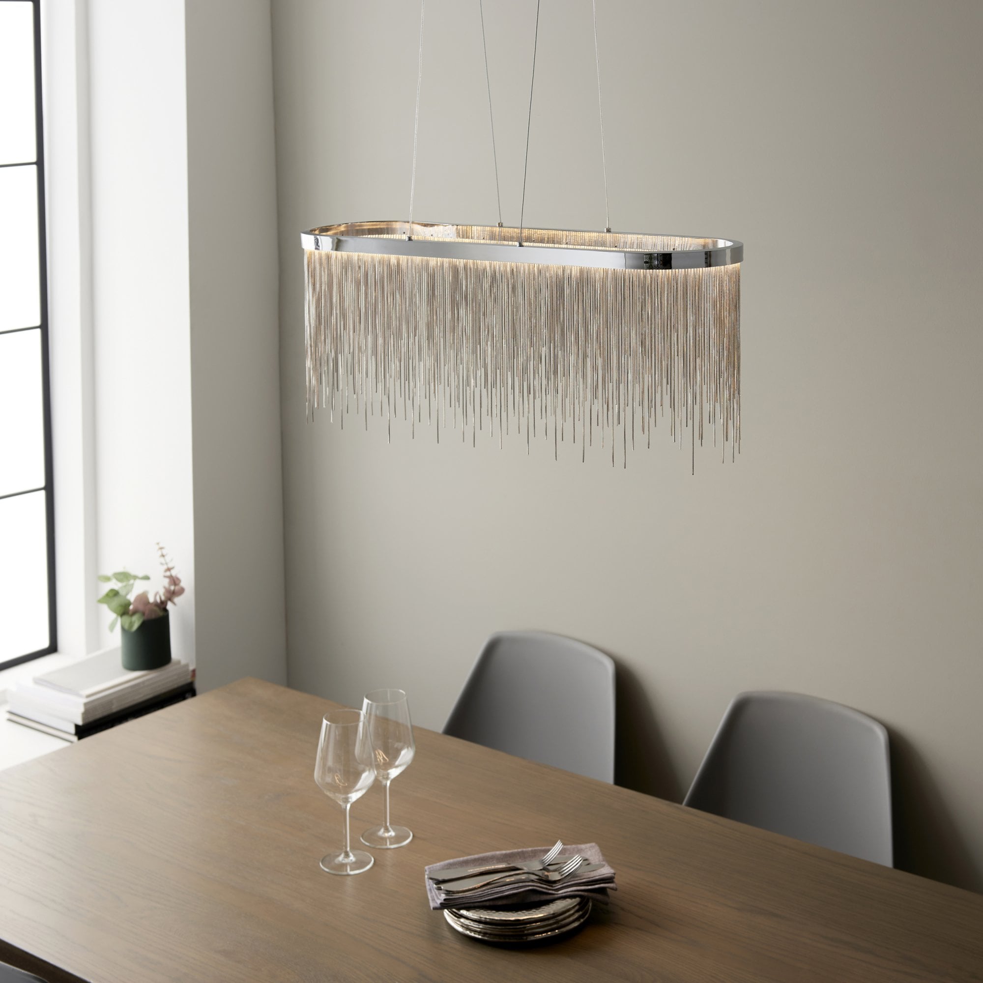 Endon Orphelia Single Light Oval Pendant -  Chrome Plate & Silver Effect Chain
