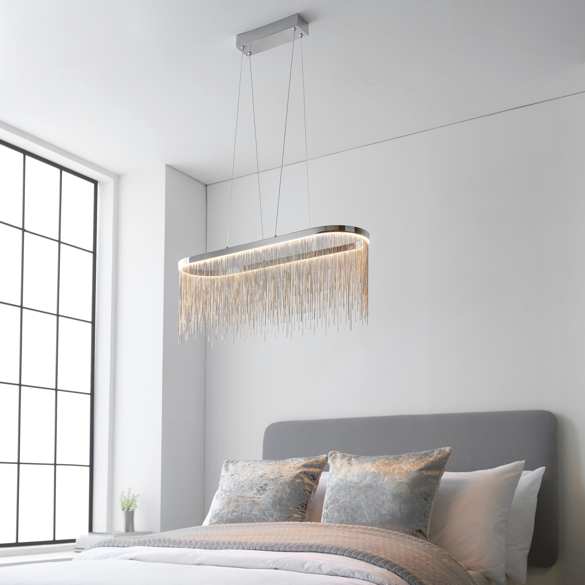 Endon Orphelia Single Light Oval Pendant -  Chrome Plate & Silver Effect Chain