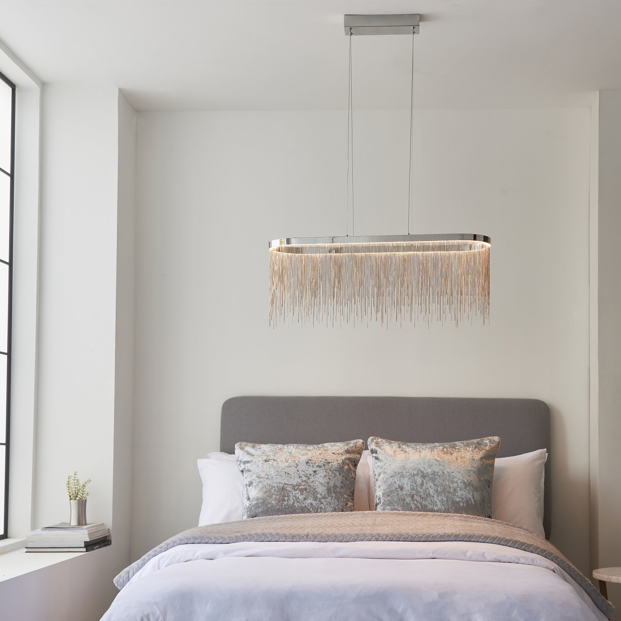Endon Orphelia Single Light Oval Pendant -  Chrome Plate & Silver Effect Chain