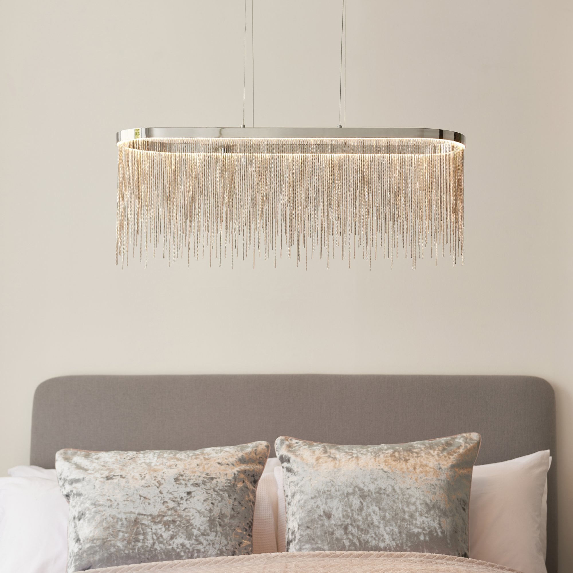 Endon Orphelia Single Light Oval Pendant -  Chrome Plate & Silver Effect Chain