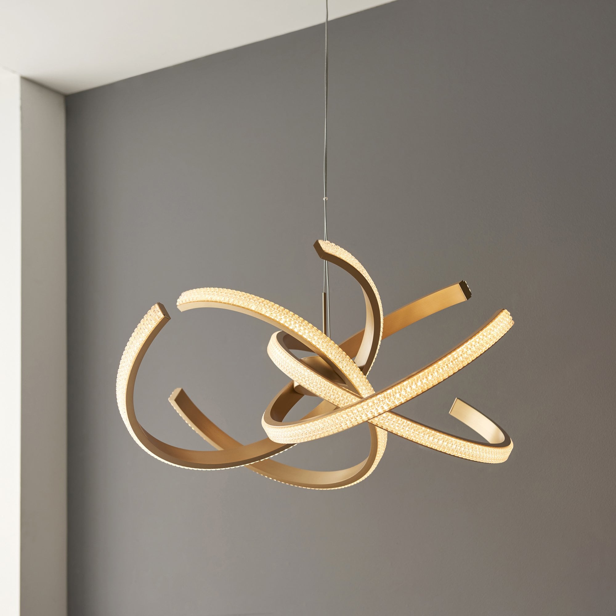 Endon Lorenzo 4 Light Pendant -  Satin Gold Paint & Clear Acrylic