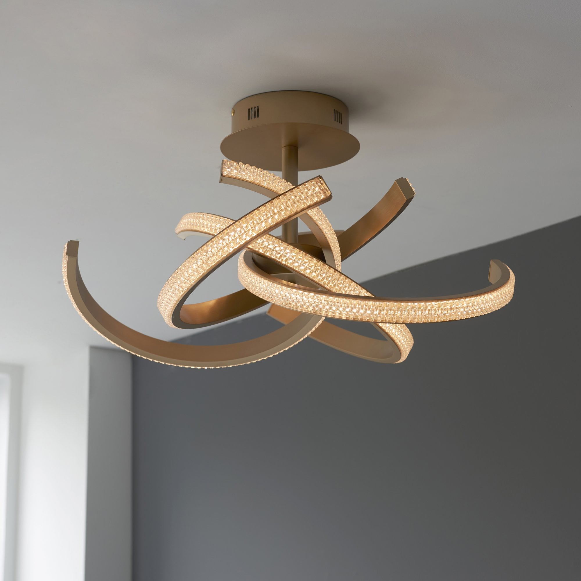 Endon Lorenzo 4 Light Semi Flush -  Satin Gold Paint & Clear Acrylic