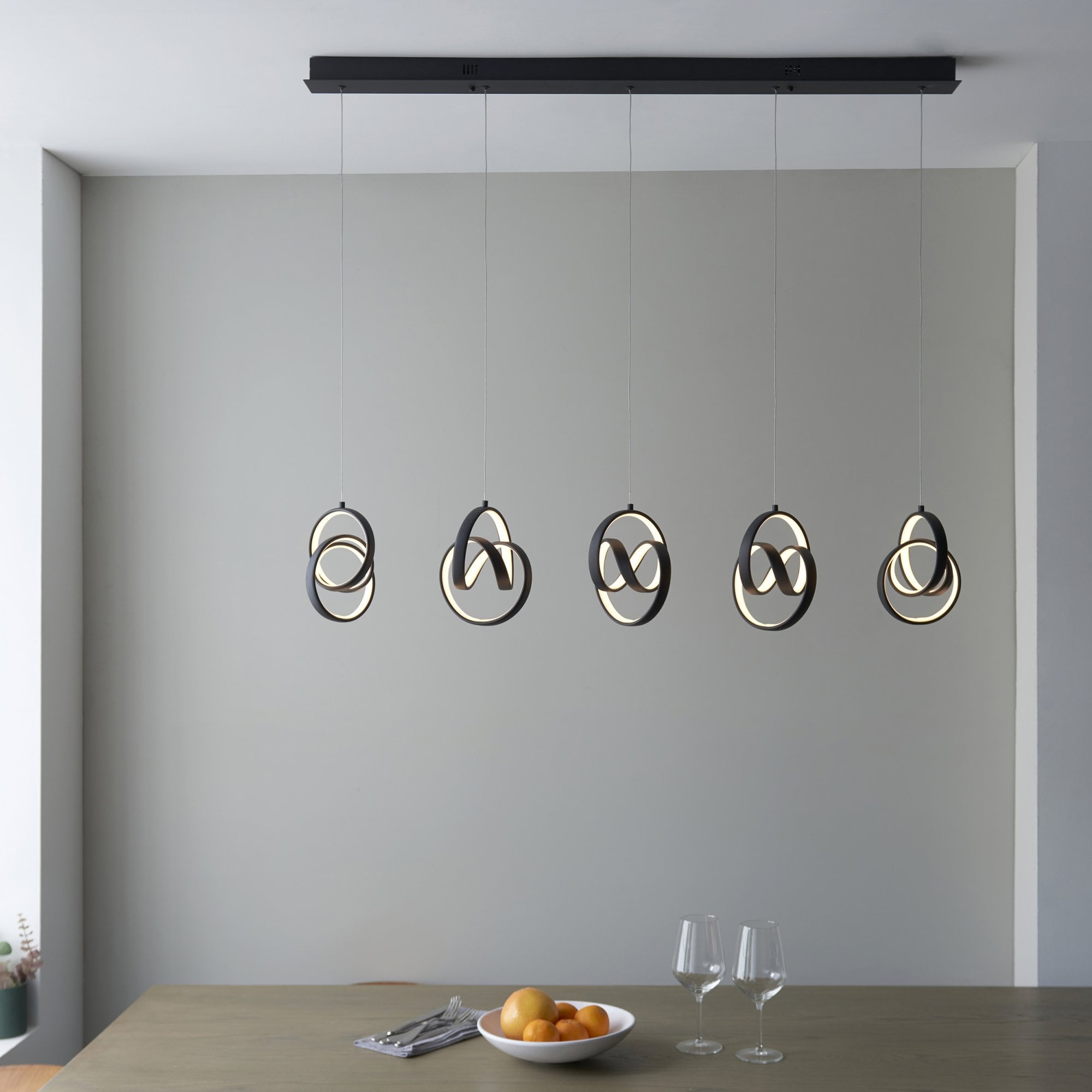 Endon Cosma 5 Light Pendant -  Textured Black & White Silicone