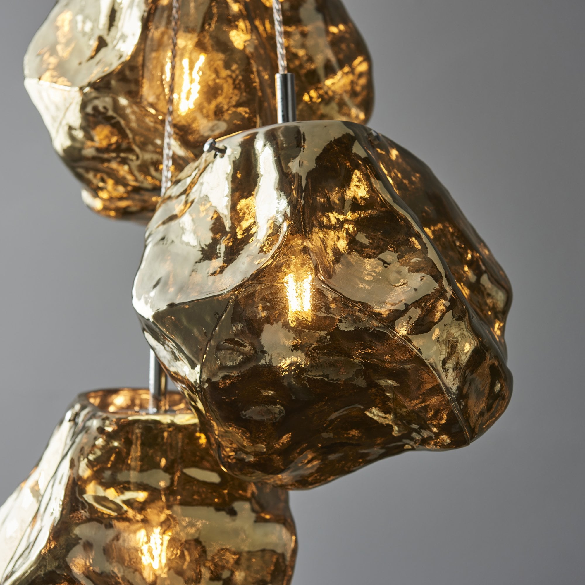 Endon Rock 3 Light Pendant -  Bronze Metalliclic Glass & Chrome Plate
