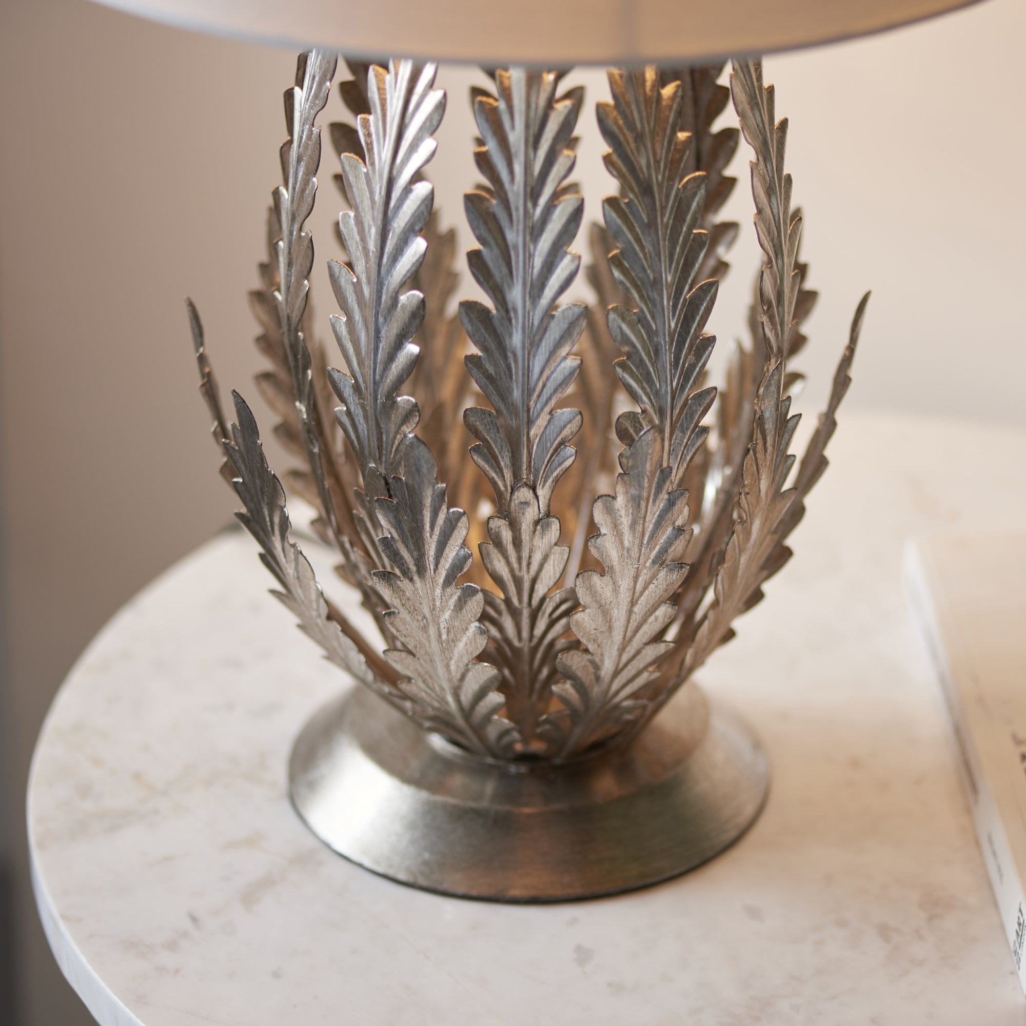 Endon Delphine Single Light Table Lamp -  Silver Leaf & Ivory Cotton Fabric