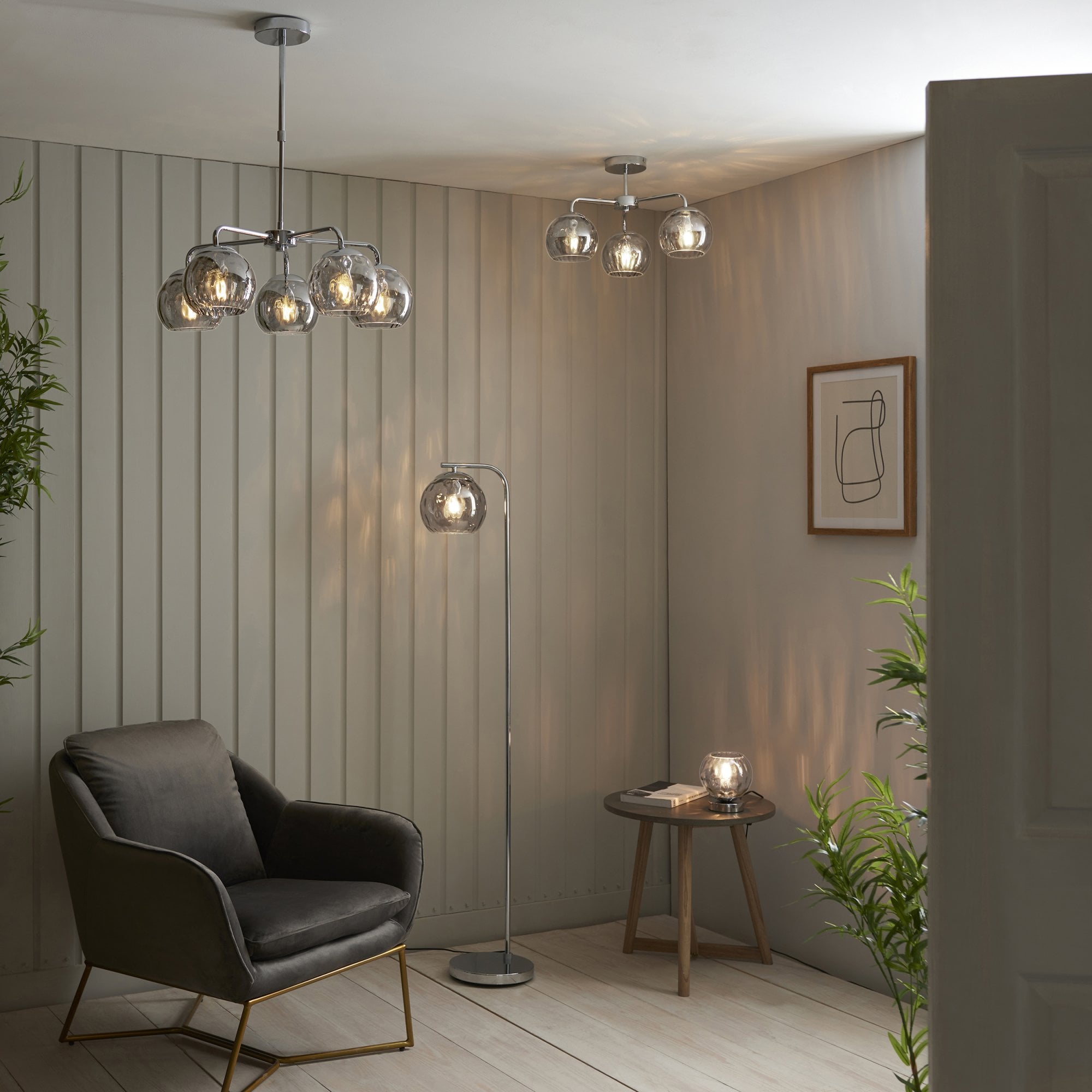 Endon Dimple 5 Light Pendant - Smoked Glass & Polished Chrome
