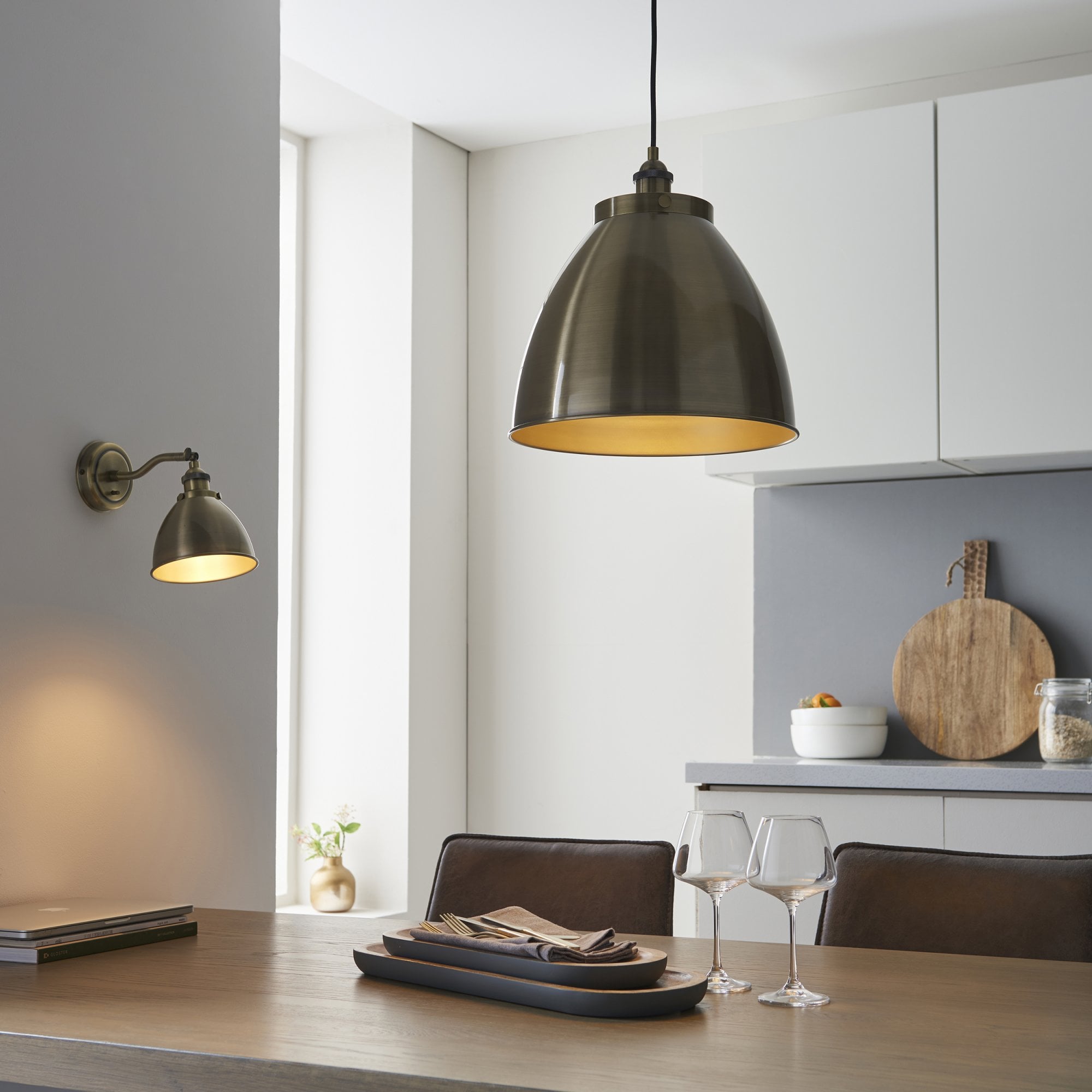Endon Franklin Large Single Pendant - Antique Brass Plate
