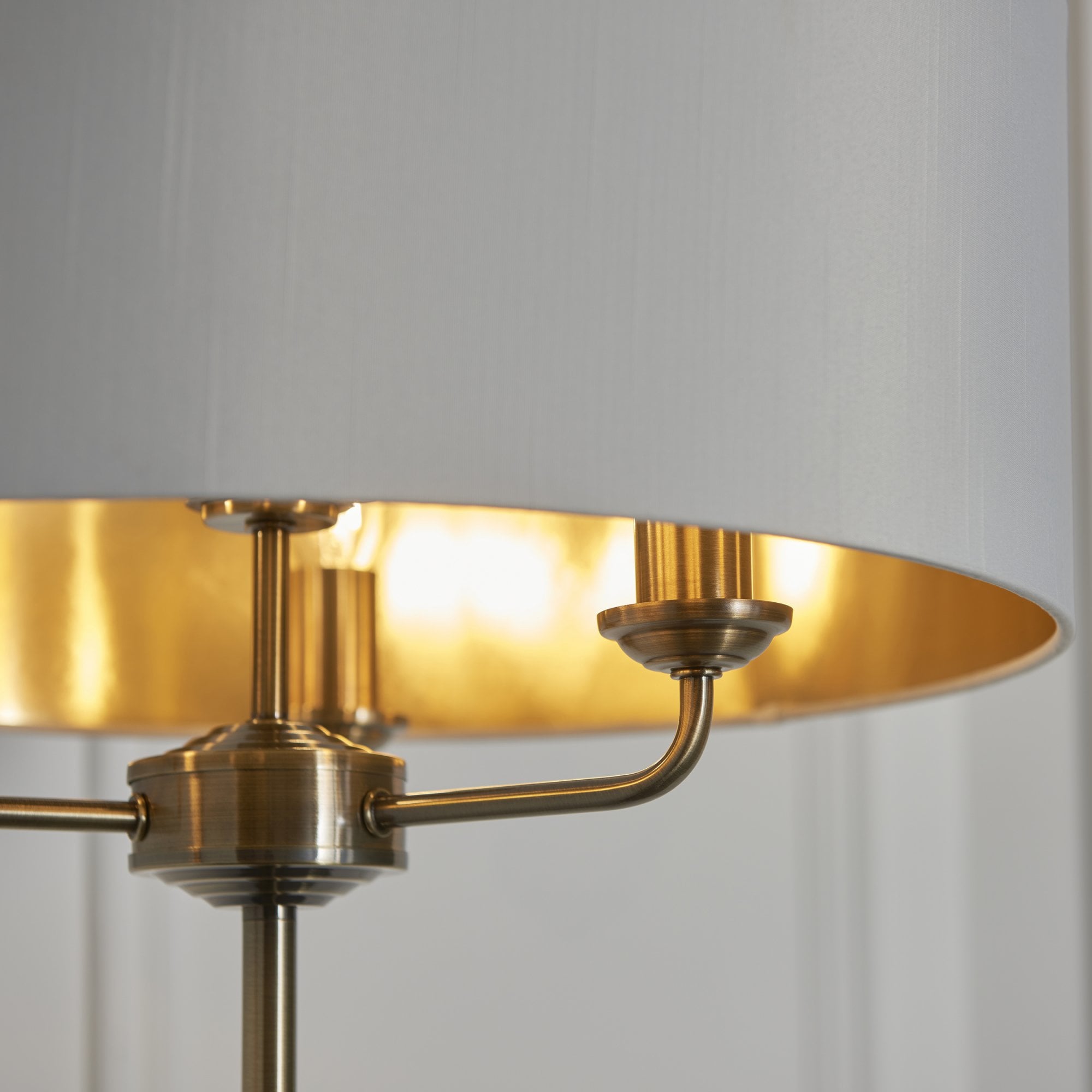 Endon Highclere 3 Light Floor Lamp - Antique Brass & Vintage White
