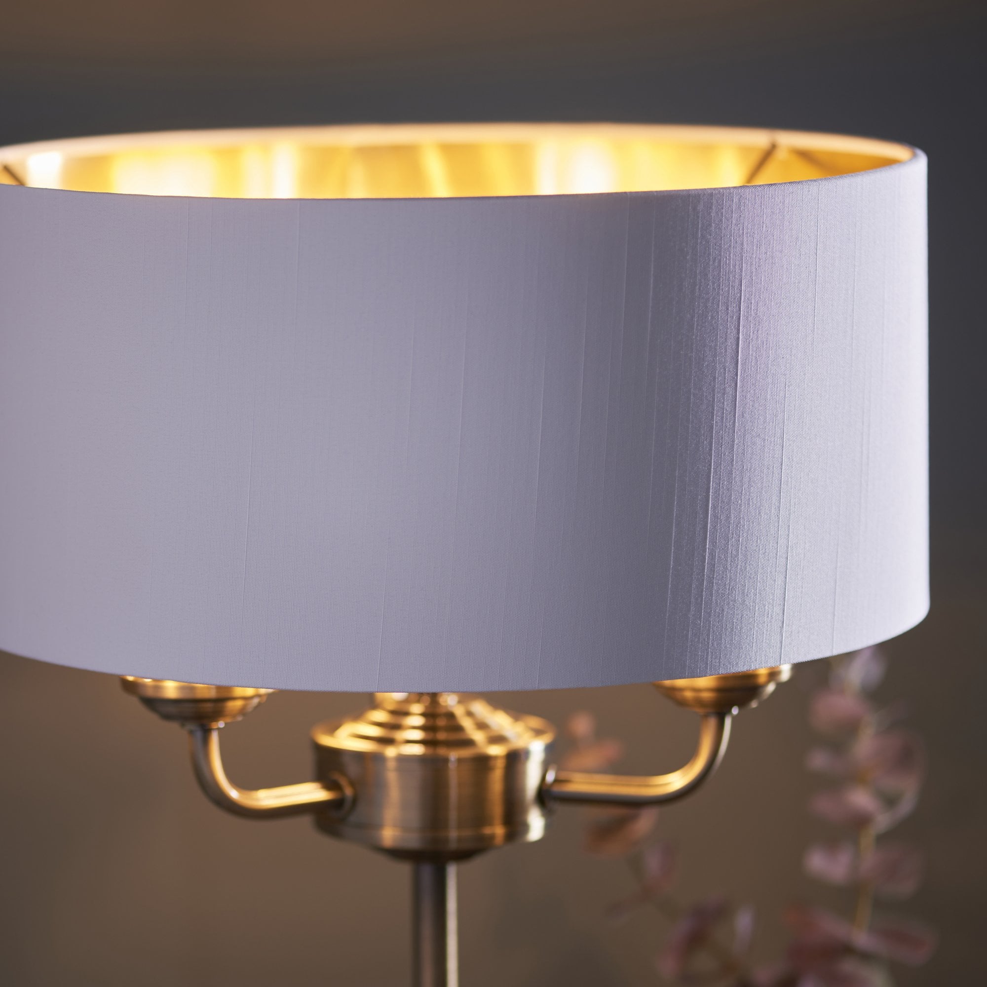 Endon Highclere 3 Light Table Lamp - Antique Brass & Vintage White
