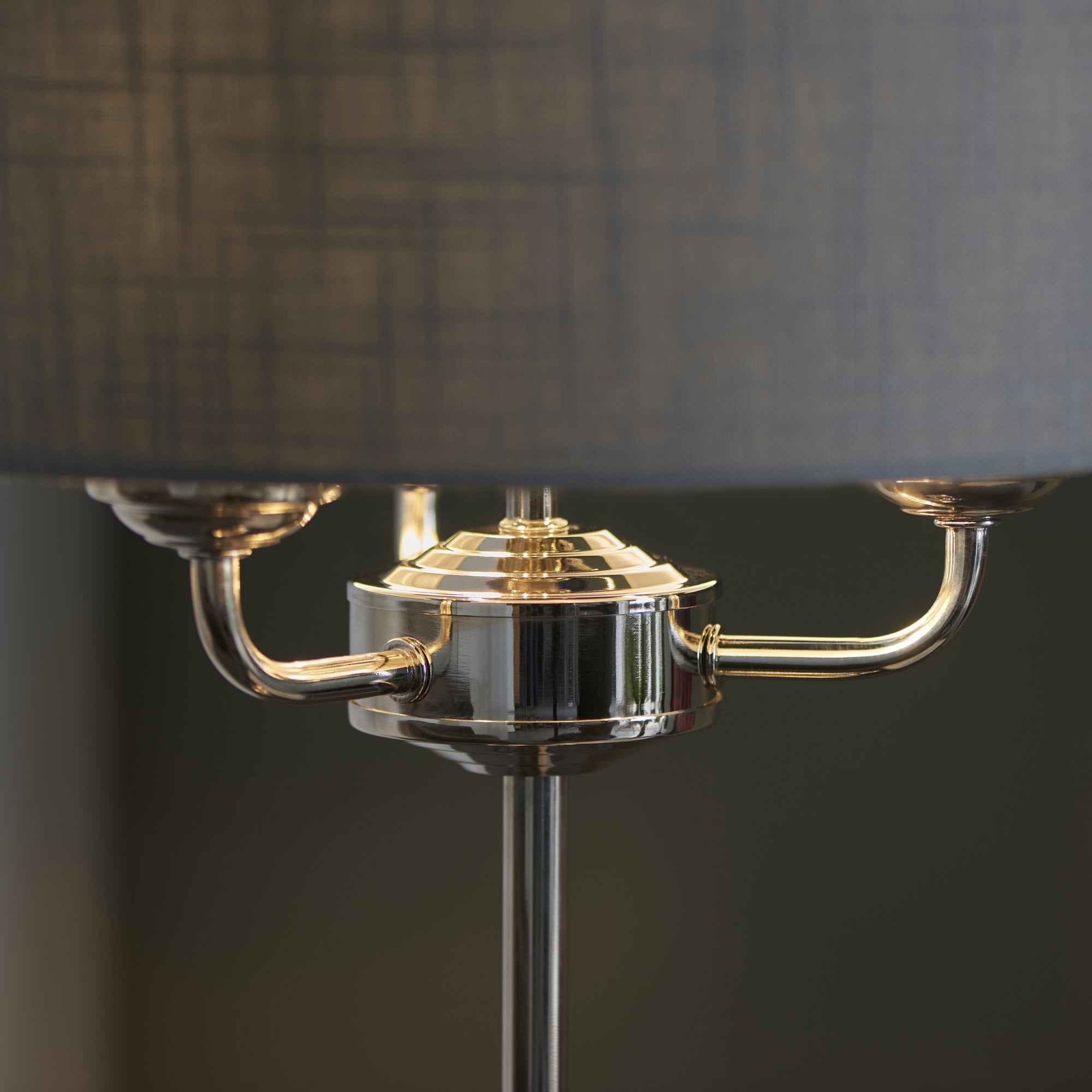 Endon Highclere 3 Light Table Lamp - Bright Nickel & Charcoal Linen