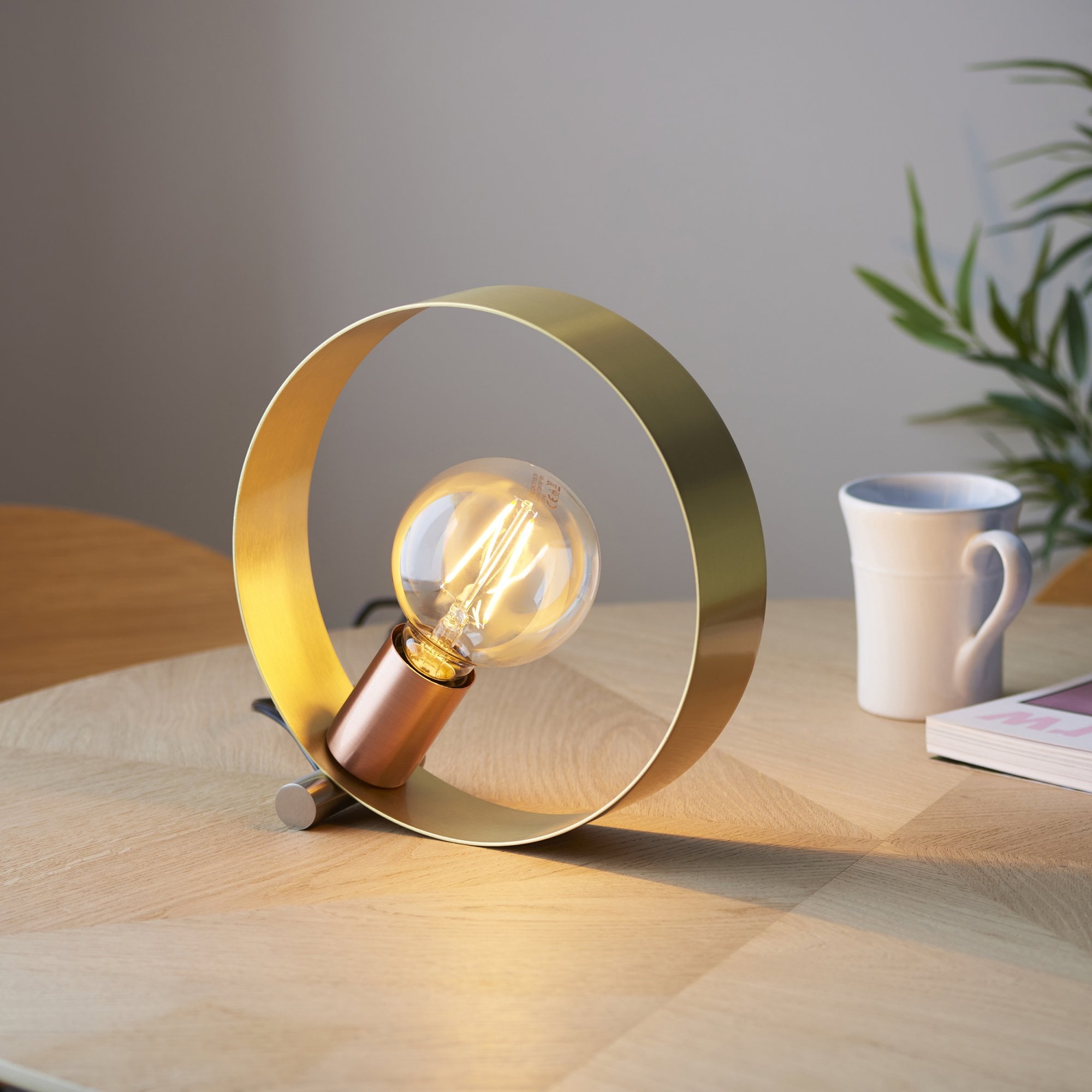 Endon Hoop Single Table Lamp - Brushed Copper, Nickel & Brass
