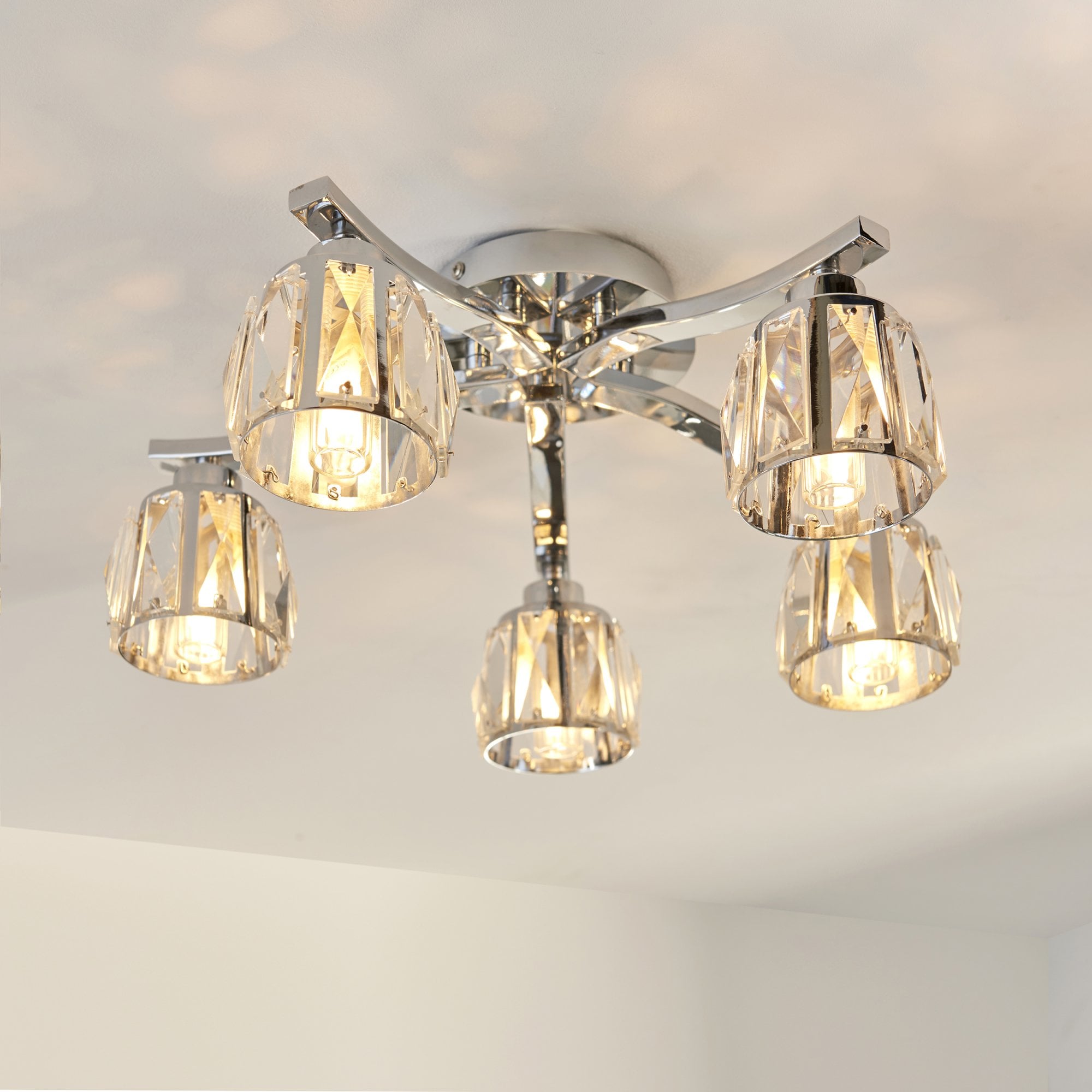 Endon Ria 5 Light IP44 Semi Flush - Crystal & Chrome
