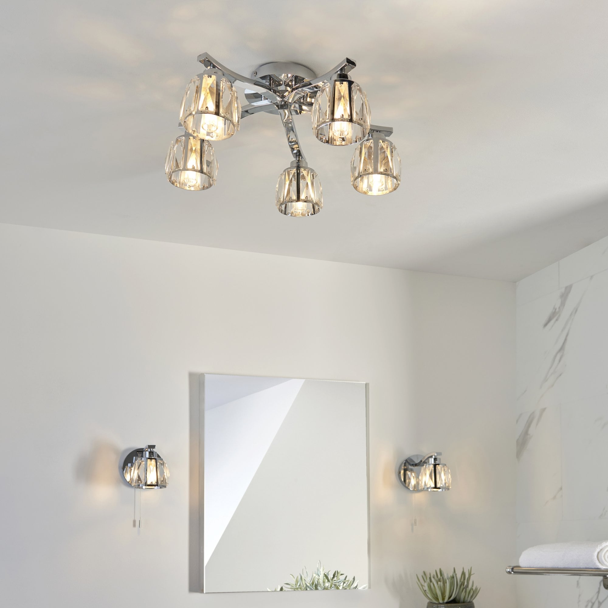 Endon Ria 5 Light IP44 Semi Flush - Crystal & Chrome