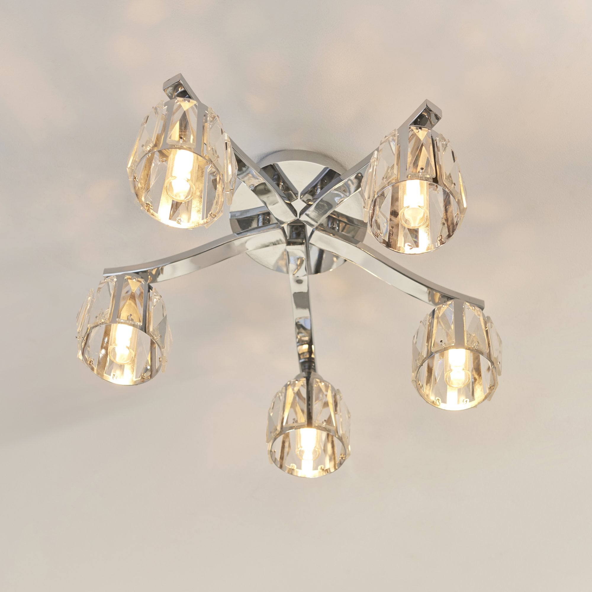 Endon Ria 5 Light IP44 Semi Flush - Crystal & Chrome